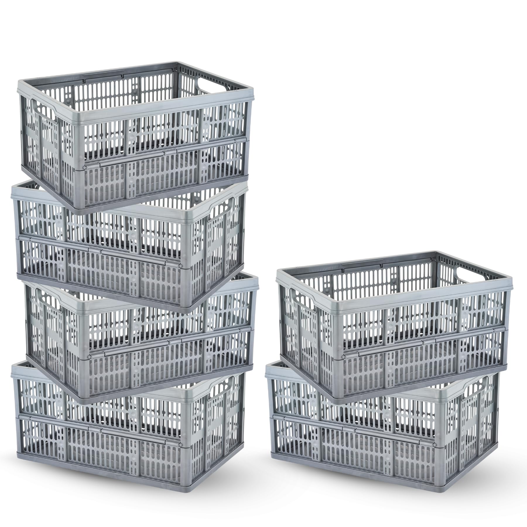 caprican 32L Foldable Storage Crates | Heavy-Duty Collapsible Plastic Box with Handles | Stackable Fold-Flat Moving Containers | Multi-Purpose Organiser for Home, Kitchen, Office | 15kg Strength (5)