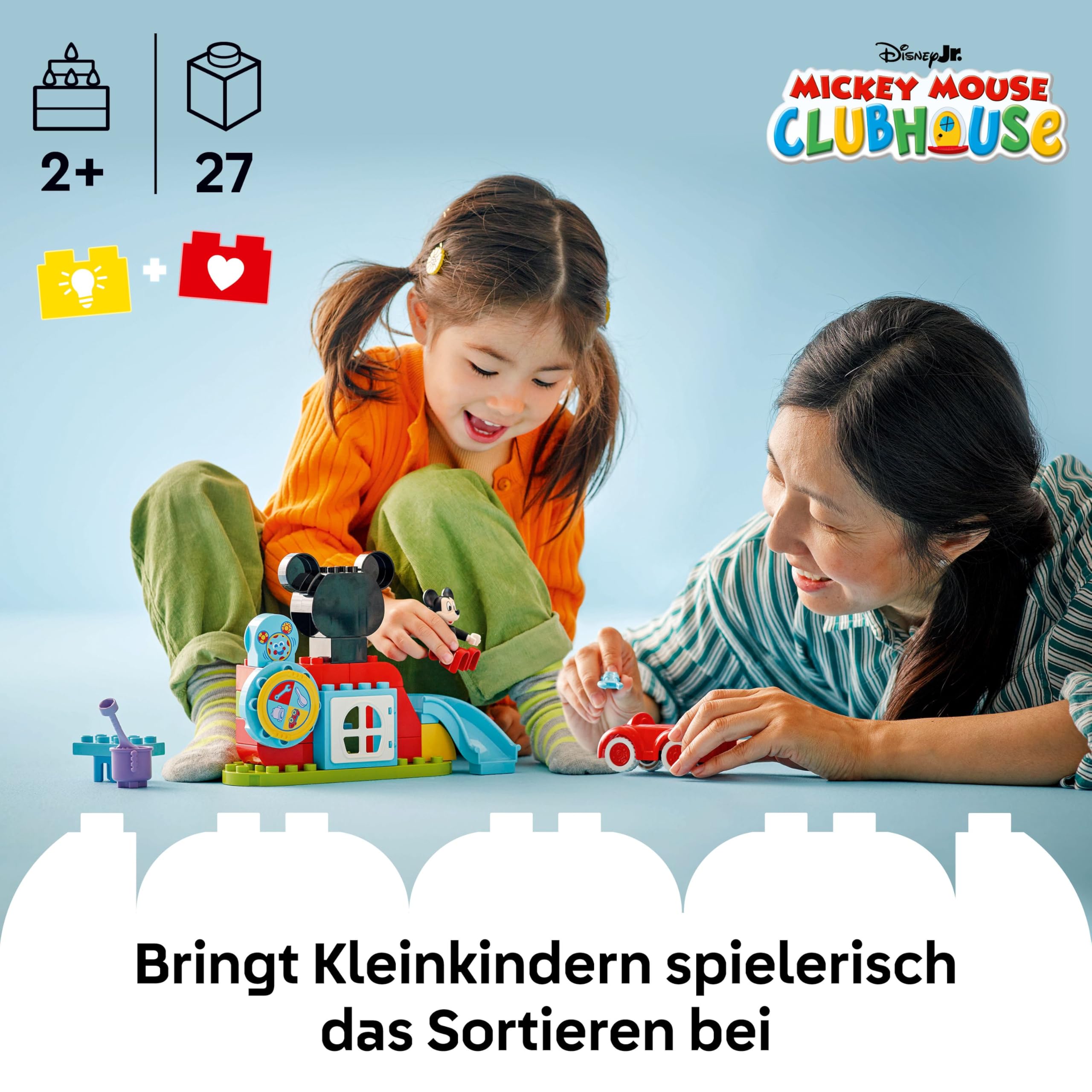 LEGO DUPLO | Mickys Clubhaus und Auto – Farbzuordnungs Spielzeug für Jungen & Mädchen ab 2 Jahren – Lernspielzeug für Kleinkinder mit Micky Maus Figur & Aktivitätsrad – Kinder Geschenk – 10454