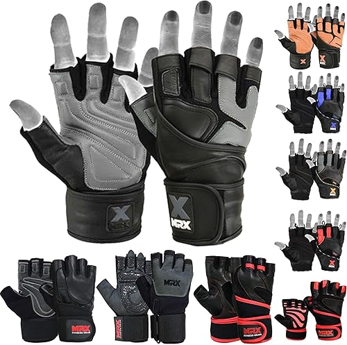 MRX - Guantes de levantamiento de pesas con correa de muñeca de 18 pulgadas de largo, para gimnasio, entrenamiento, ejercicio y fitness