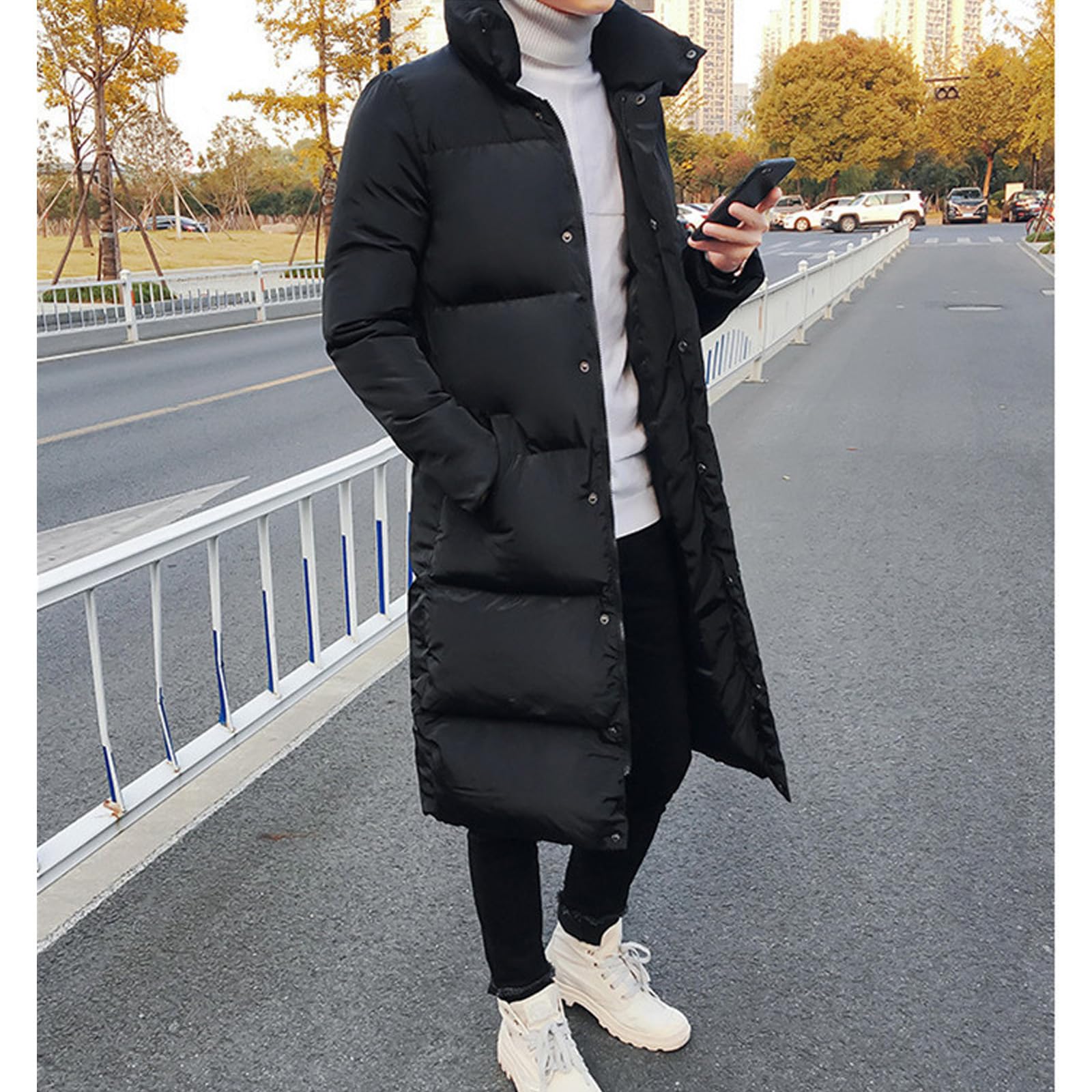 Hombre Largo Abajo Chaqueta Invierno Acolchada Cazadora Plumas Abrigo Parka Plus Size Negro