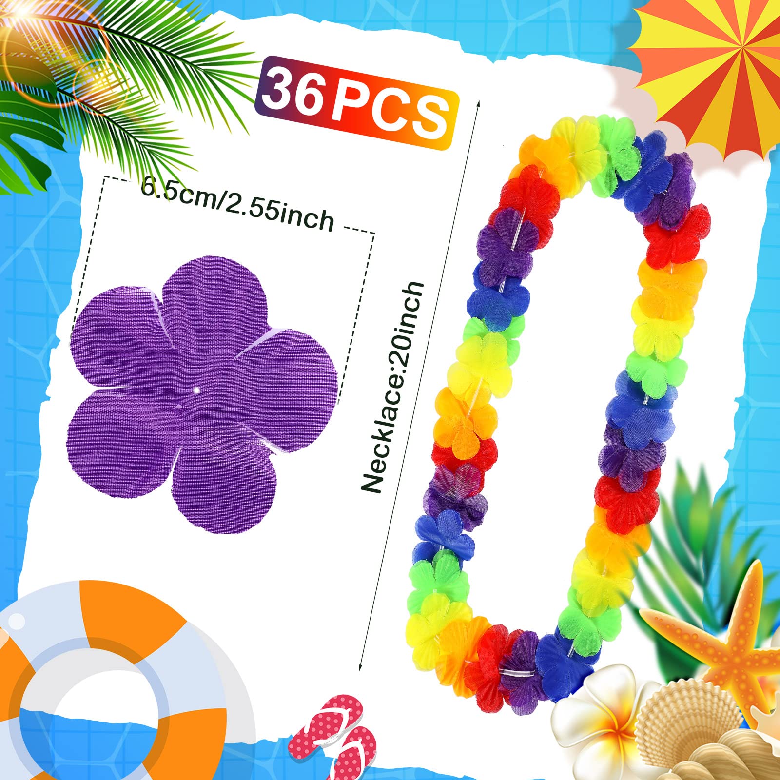 Set mit 36 hawaiianischen Leis Blume Lei Hawaii Halskette Tropische Hawaii Luau Party Gastgeschenke Dekoration für Strand Geburtstag Abschluss Kinder Foto Requisite, 104 cm (Regenbogen)