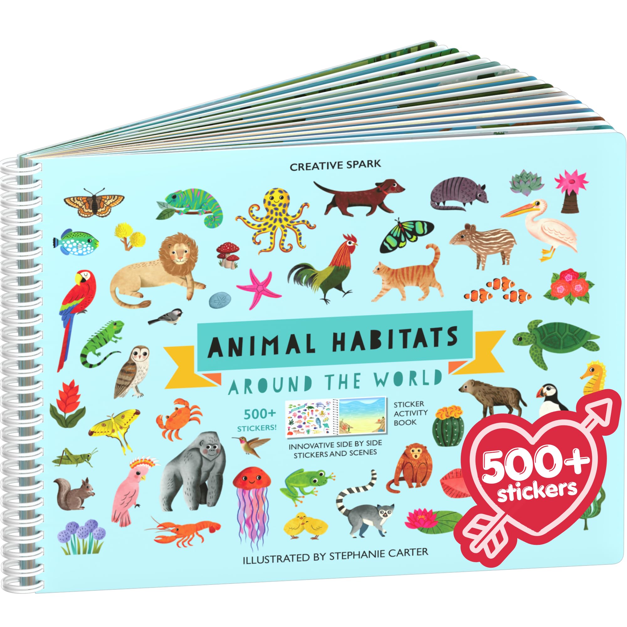 Cupkin Animal Sticker Book Activity for Kids with 500+ Habitat Stickers, Toddler Airplane Travel Essentials, 12 Scenes + 12 Coloring Book Pages, Animal Lover Gift, Childrens Crafts for Ages 2–8