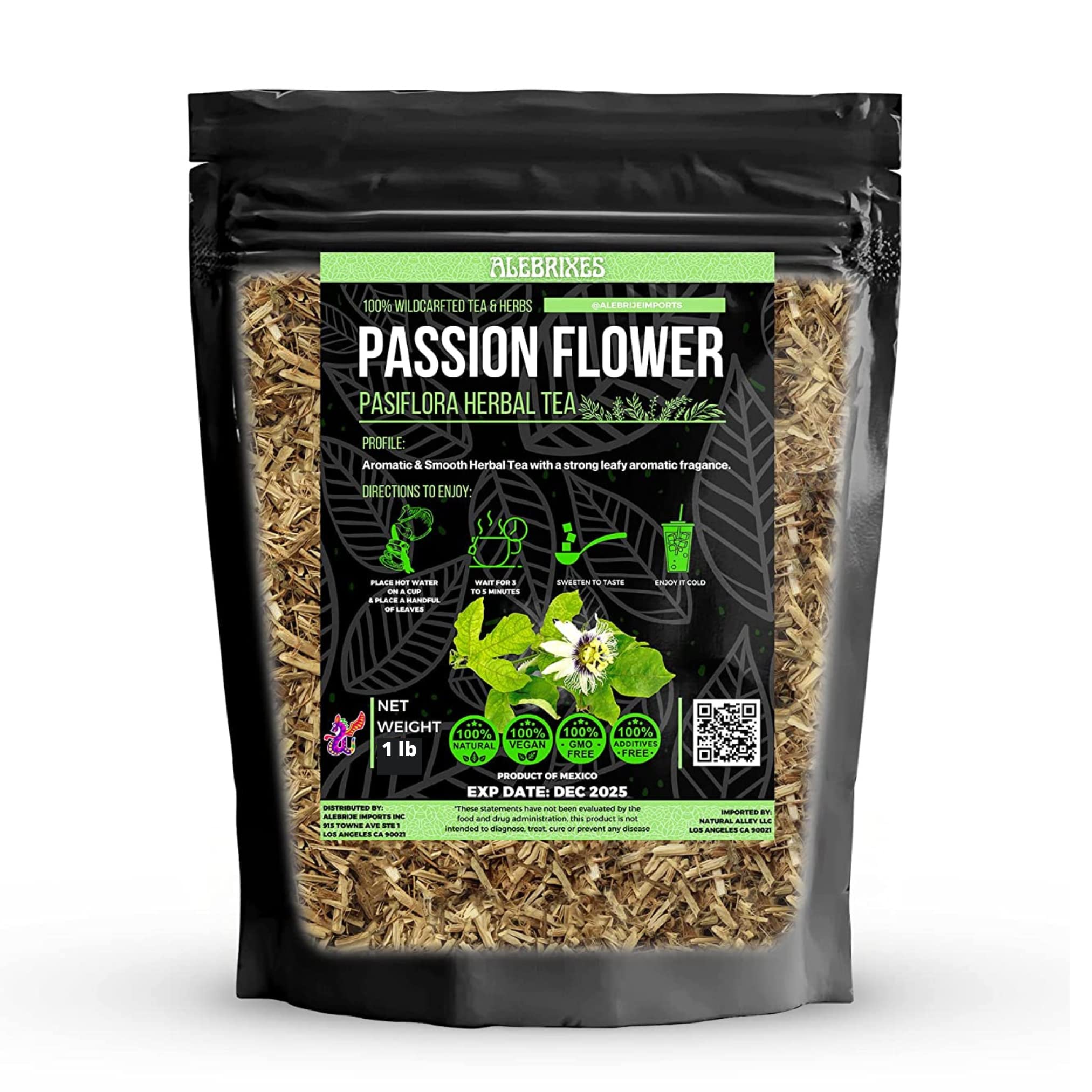 Alebrixes | Passion Flower Herbal Tea (1 LB)| Whole Dried Passionflower Leaf | Te Passiflora - Pasiflora | Relaxation, Focus, Bed Time Tea.