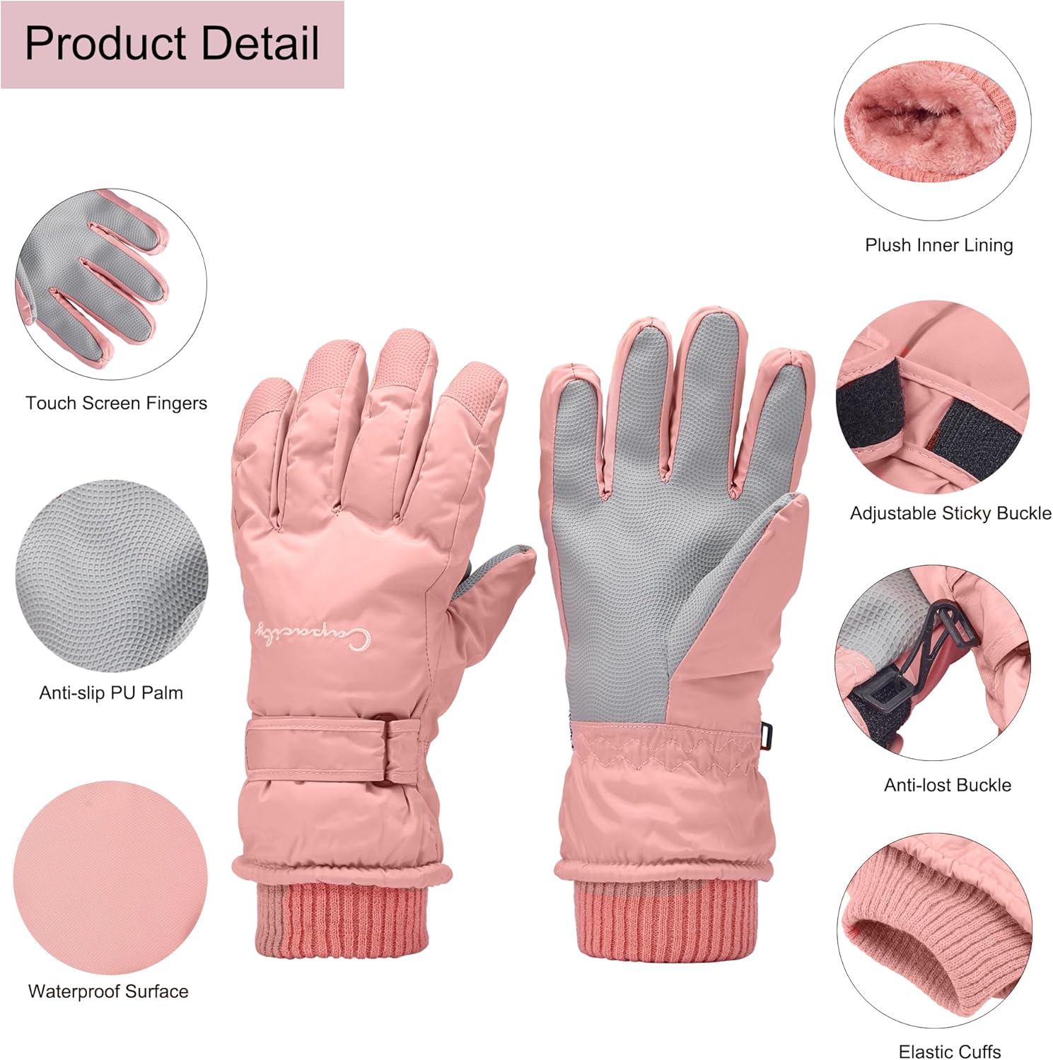 Winter Women Ski Gloves, Waterproof Touch Screen Snow Gloves, Warm Windproof Snowboard for Skiing Hiking Cycling - Image 3