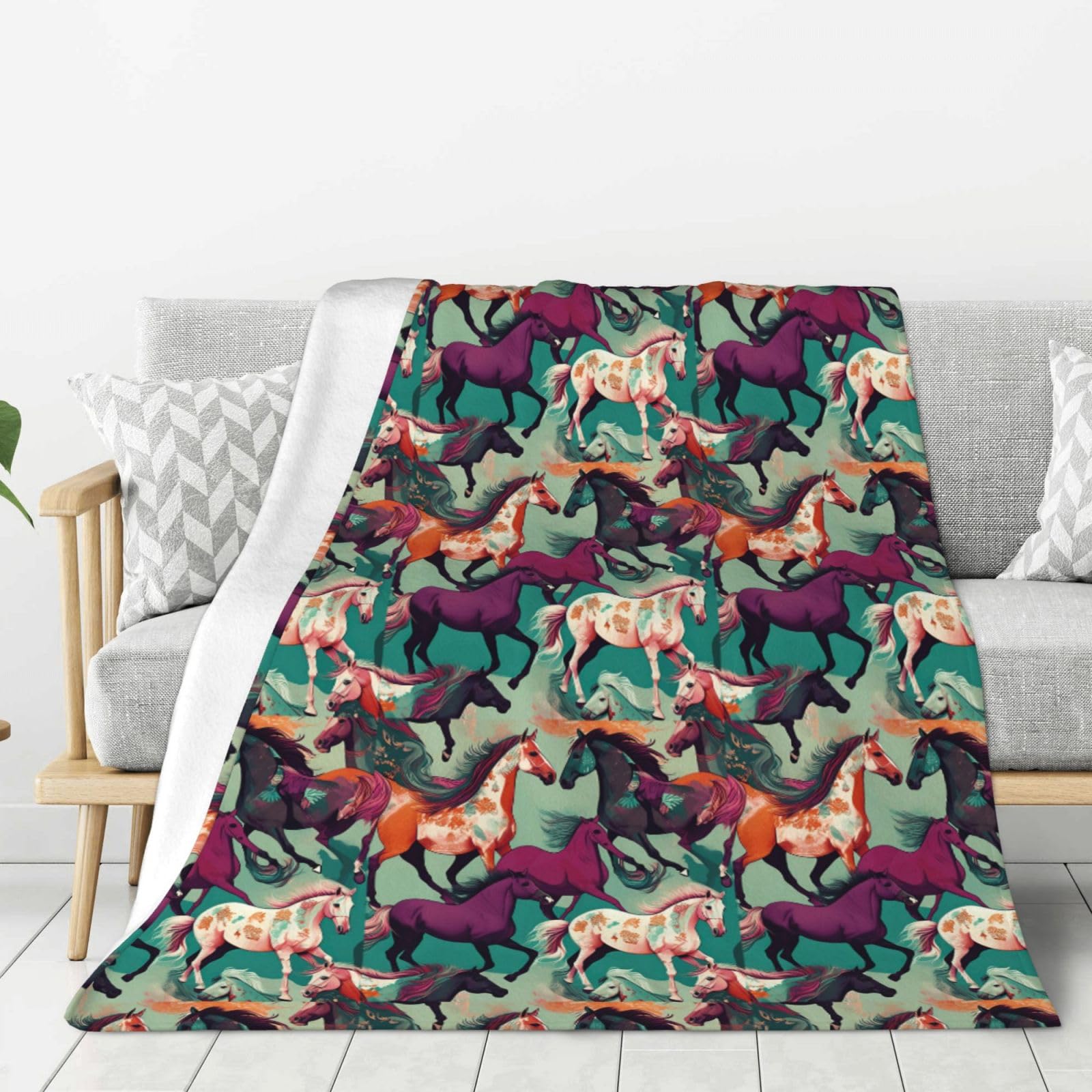 Couverture lit chevaux douce et chaude grand plaid imprimé camping et maison