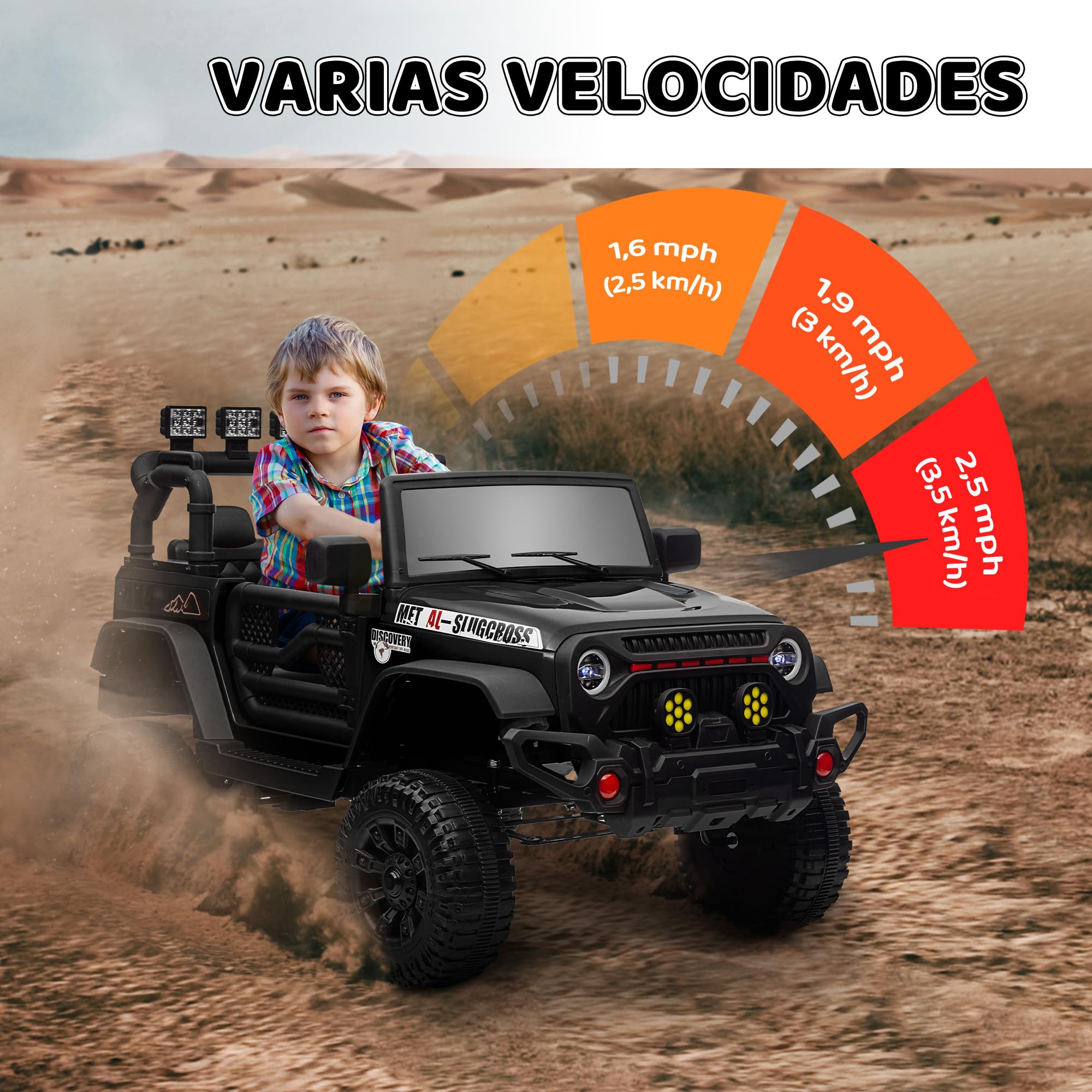 AIYAPLAY Coche Eléctrico para Niños de +3 Años Carro Eléctrico Infantil Todoterreno de Batería 12V con Mando a Distancia Ruedas Amortiguadas Faros LED Bocina Música Negro