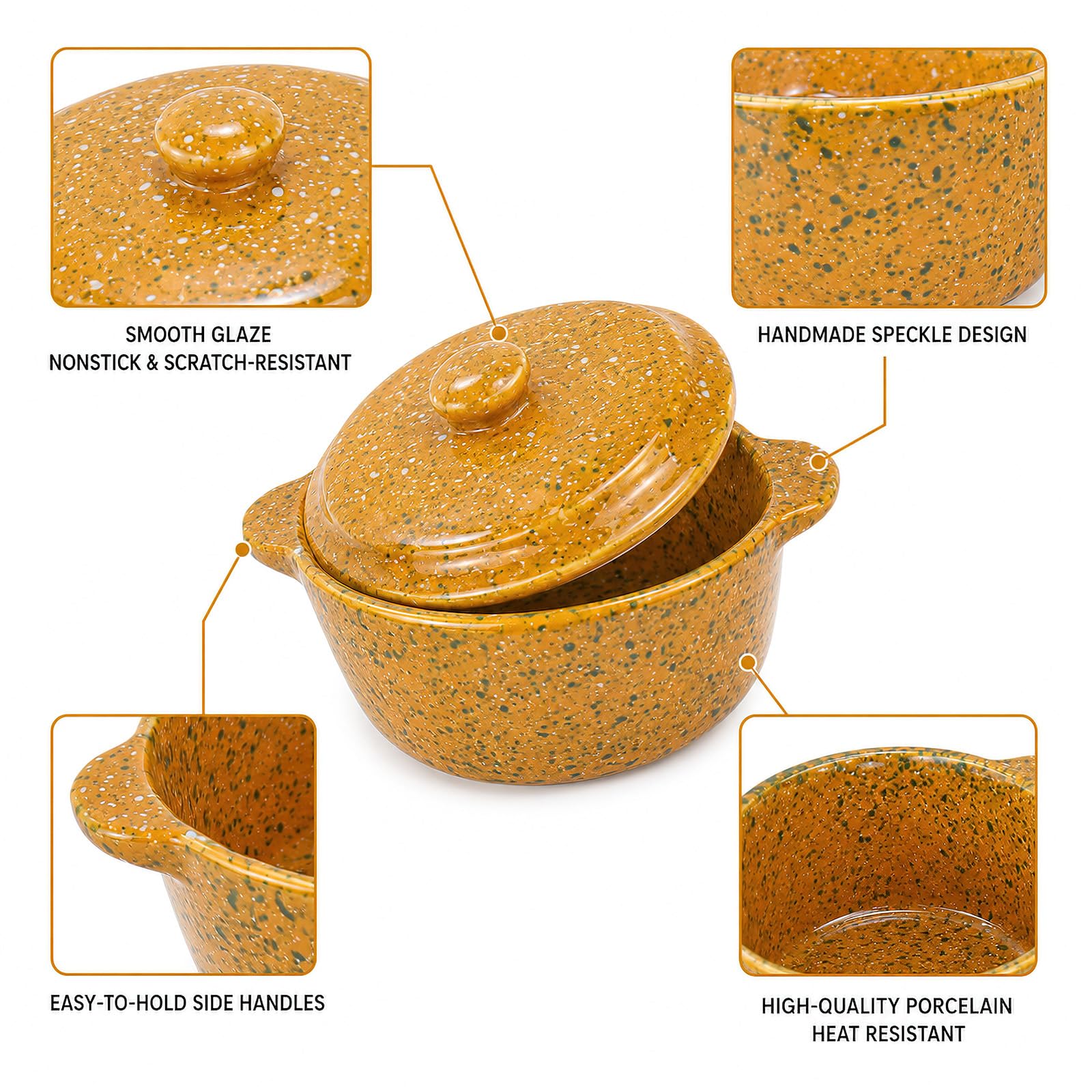 Confezione da 4 mini cocotte in ceramica con coperchio, pirottini da 283,5