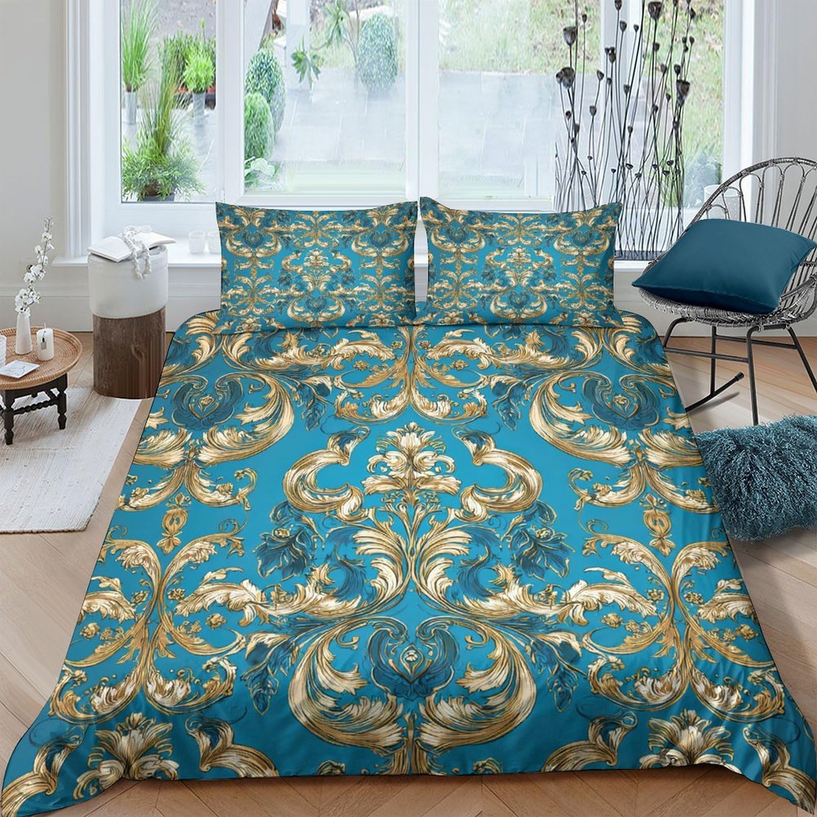 Housse de couette baroque vintage 140x200 microfiche avec taie d'oreiller pour lit single