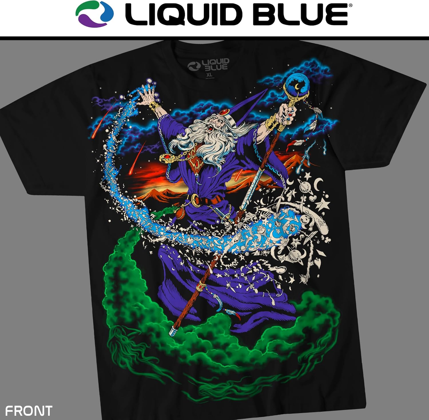 Liquid Blue Unisex Adult Vintage Wizard Jumbo Fantasy Print Short Sleeve T-Shirt