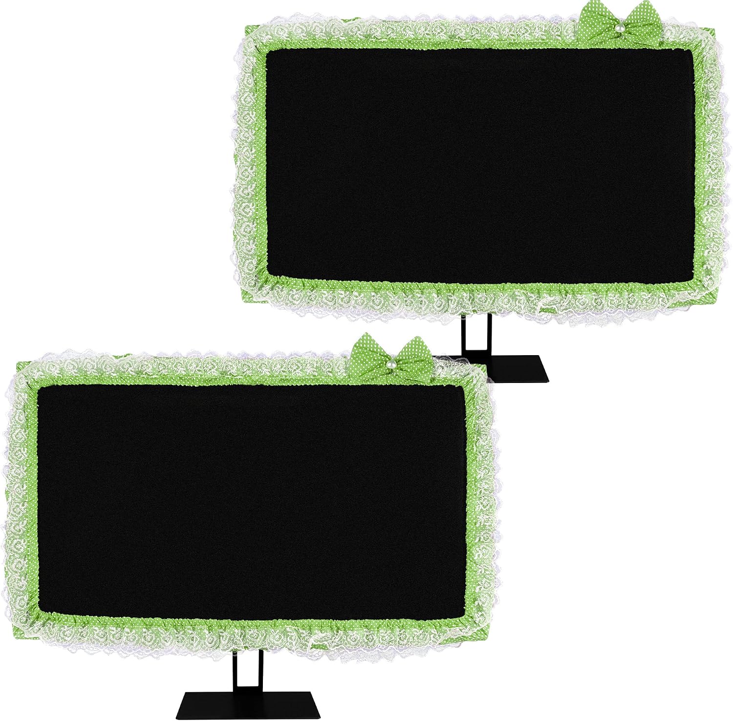 2 Pack Cute Computer Monitor Cover, 23''-26'' Elastic Monitor Dust Cover with Bow Knot, Lovely Monitor Accessories Screen Monitor Decoration for Tablet (Green)