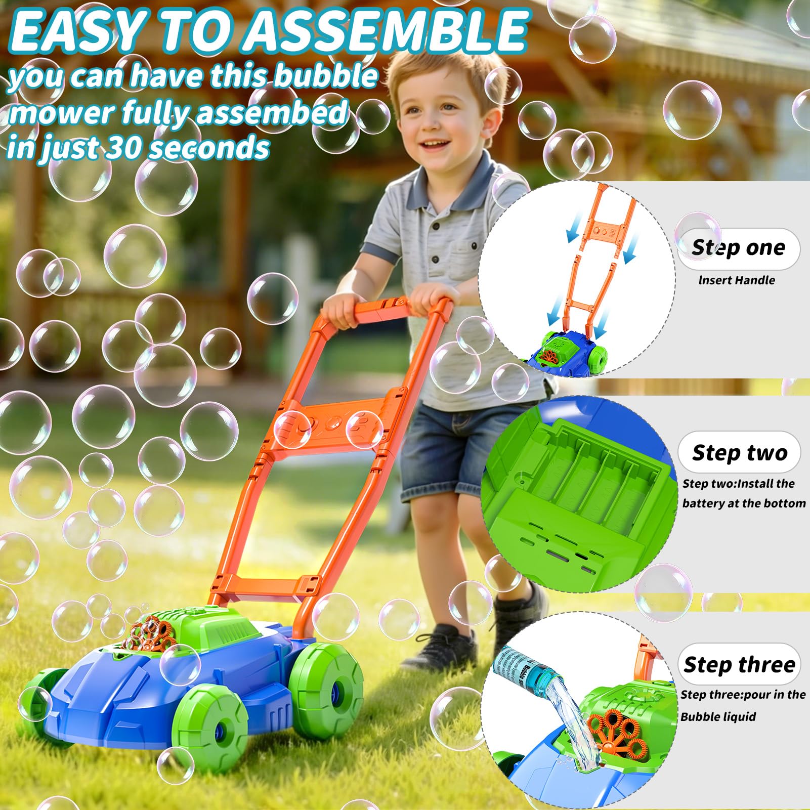Bubble Lawn Mower for Toddlers, Automatic Bubble Blower Machine for Kids，Outdoor Gardening Push Toys with Light&Sound，Birthday Gift for 3+ Year Old Boys & Girls（Pink） — view 6
