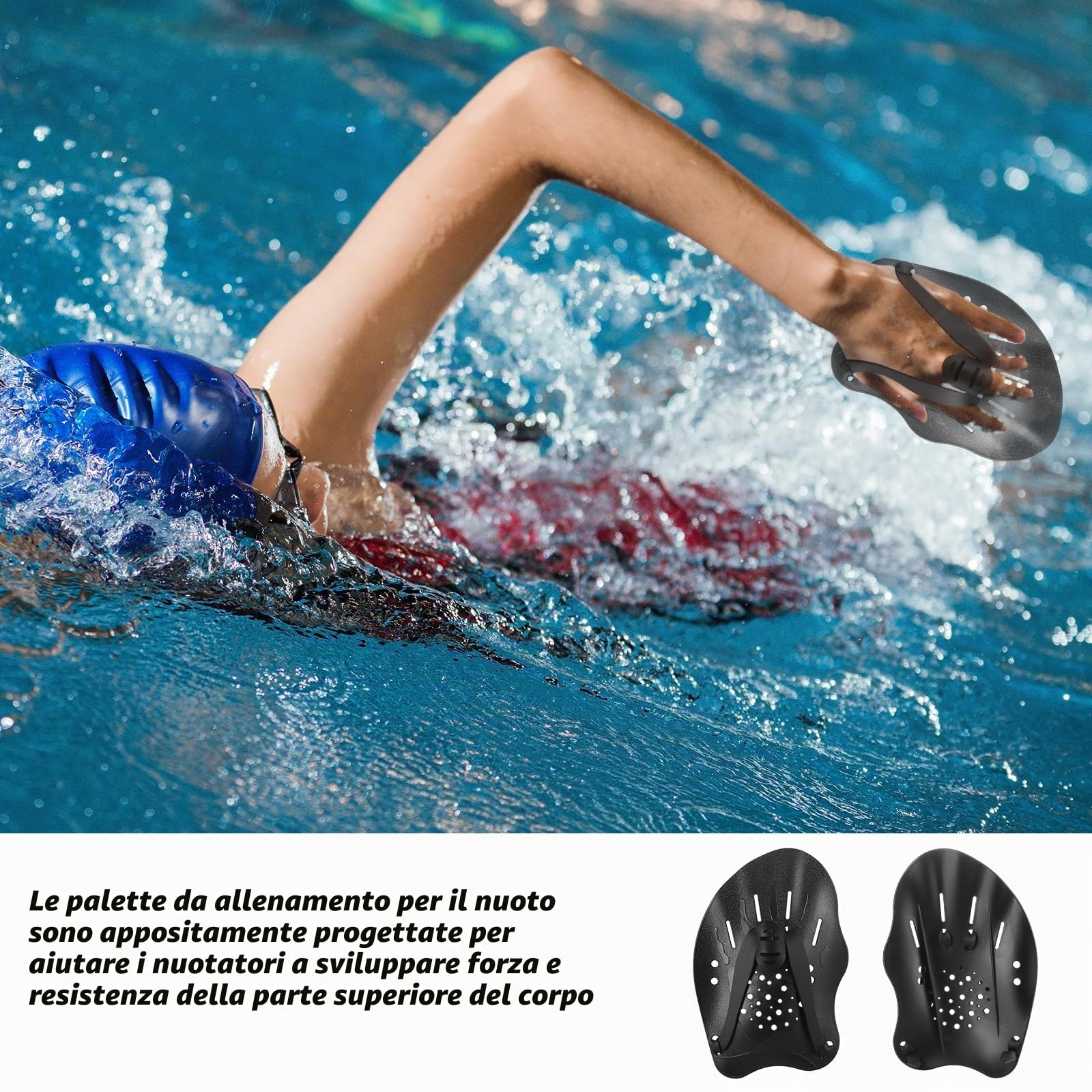 Zocipro 1 Paio Pale da Mano per Nuoto, Regolabile Palette Nuoto, Pagaie da Allenamento da Nuoto, Palette Nuoto Piscina per Adulti Unisex, Bambini