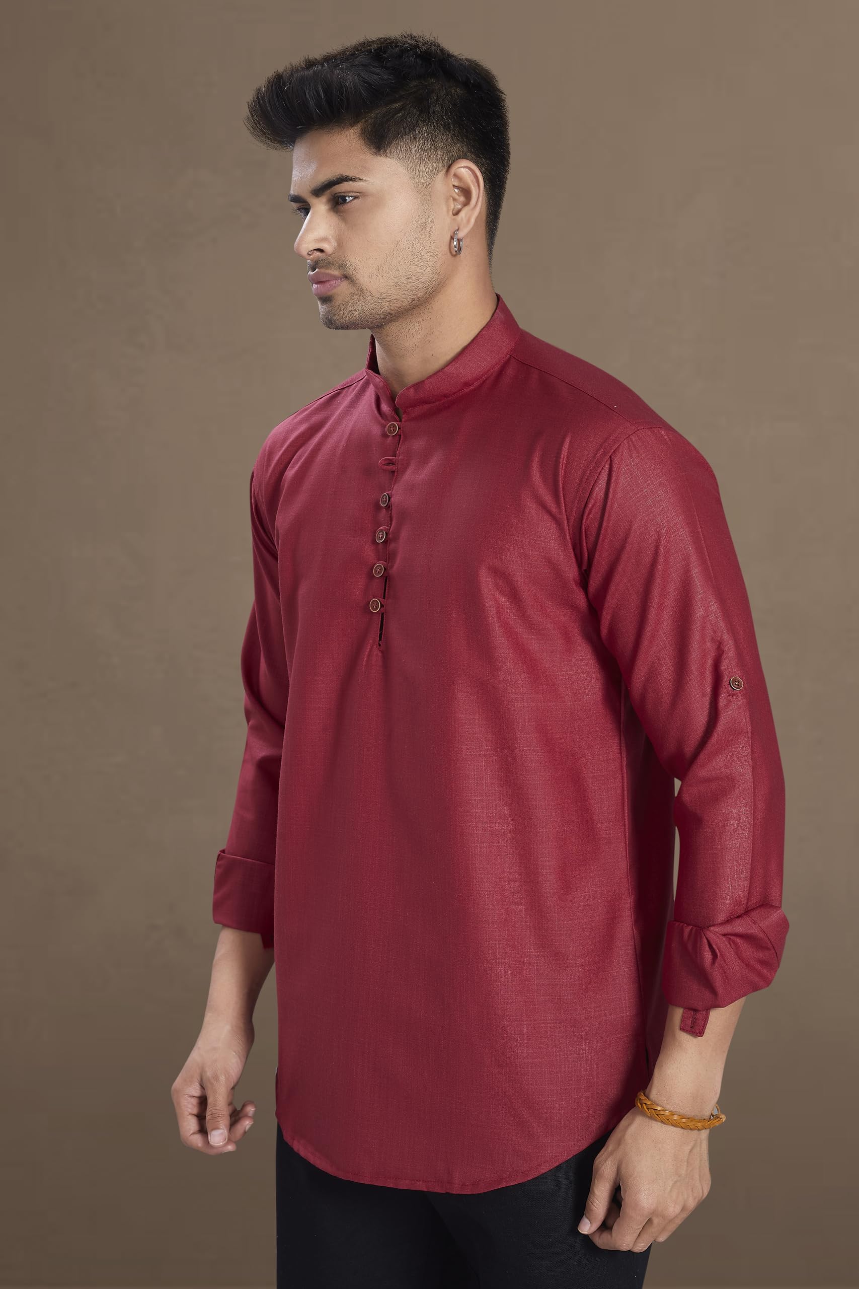Divisive Men's Cotton Relaxed Fit Short Kurta (Dkrt1064_S_Maroon)