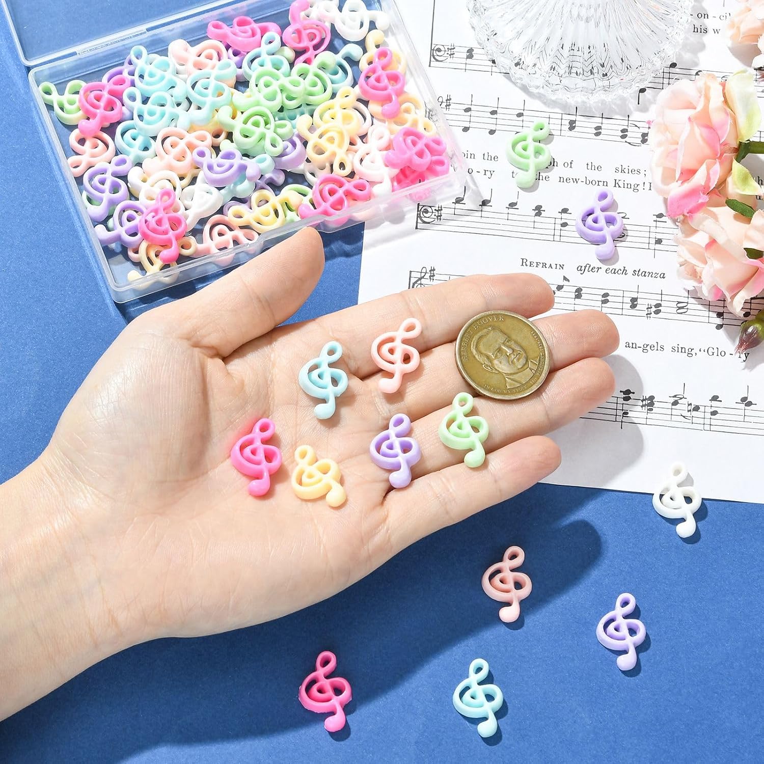 KitBeads 7 Bags 70Pcs 7 Colors Musical Note Opaque Resin Cabochons Mini Cartoon Music Symbol Sign Flatback Cabochons for DIY Scrapbooking Phone Case Crafts