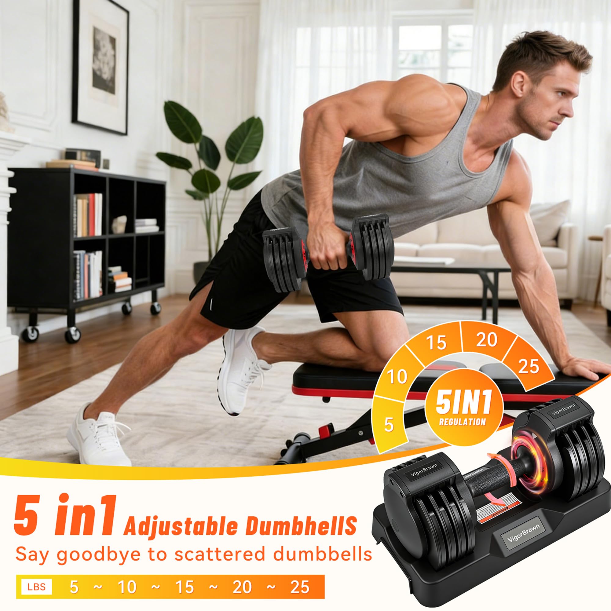 Adjustable Dumbbell Set Storage Case Included All Gender Home Gym Weights