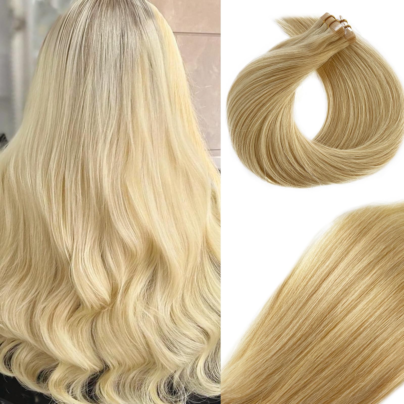 Amazon.com : Tape in Extensions Human Hair #613 Bleach 