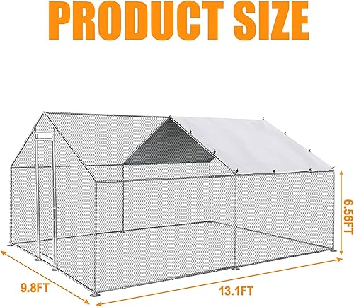 Miniatura 5 de Gallinero de metal grande, jaula para aves de corral galvanizada con cubierta resistente al agua y anti-UV, casa de conejo de pato al aire libre,