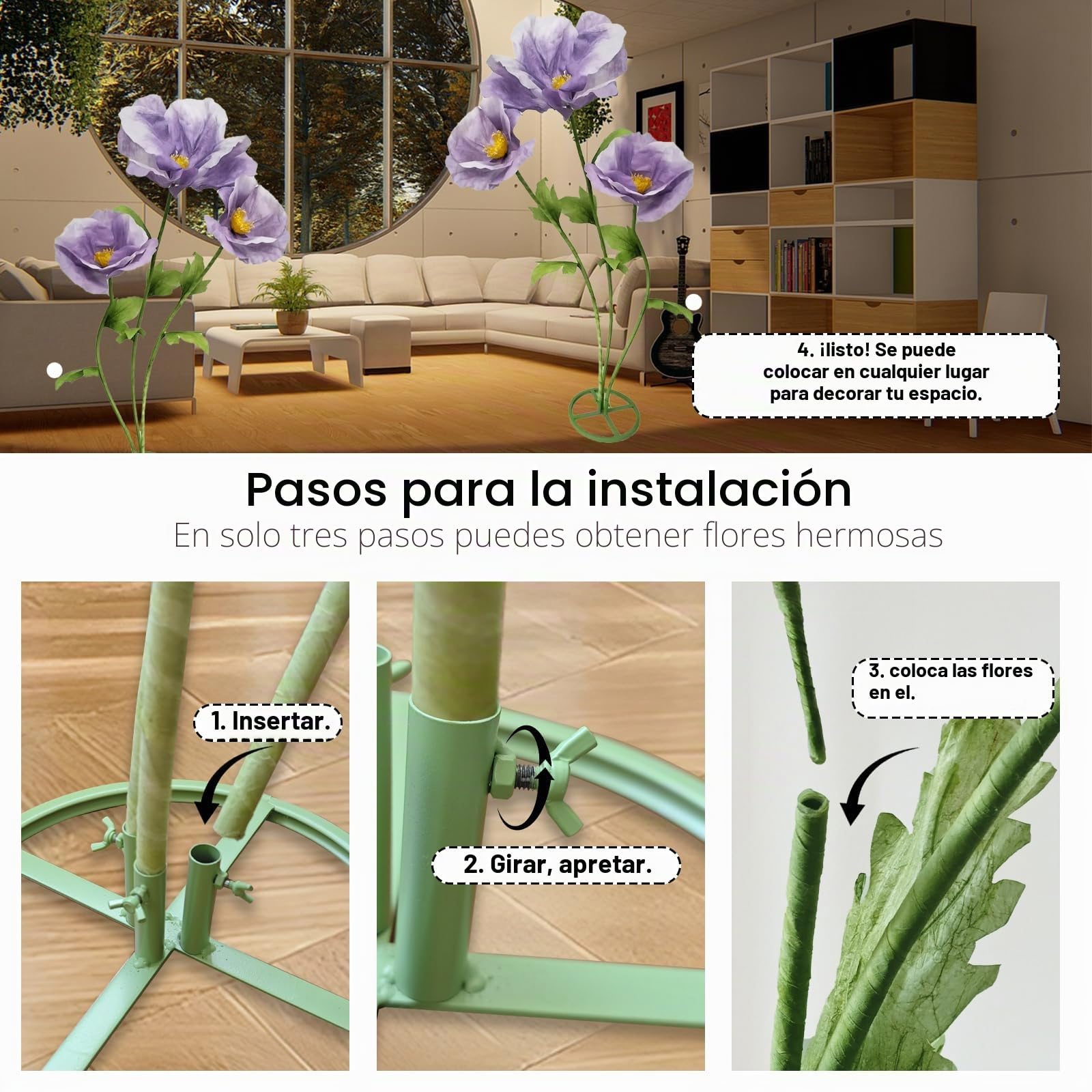 lifemet 3 piezas de flores artificiales gigantes 3D, flores realistas hechas de papel impermeable y ecológico, de larga duración, fácil mantenimiento, perfectas para casa, jardín, bodas, hotel