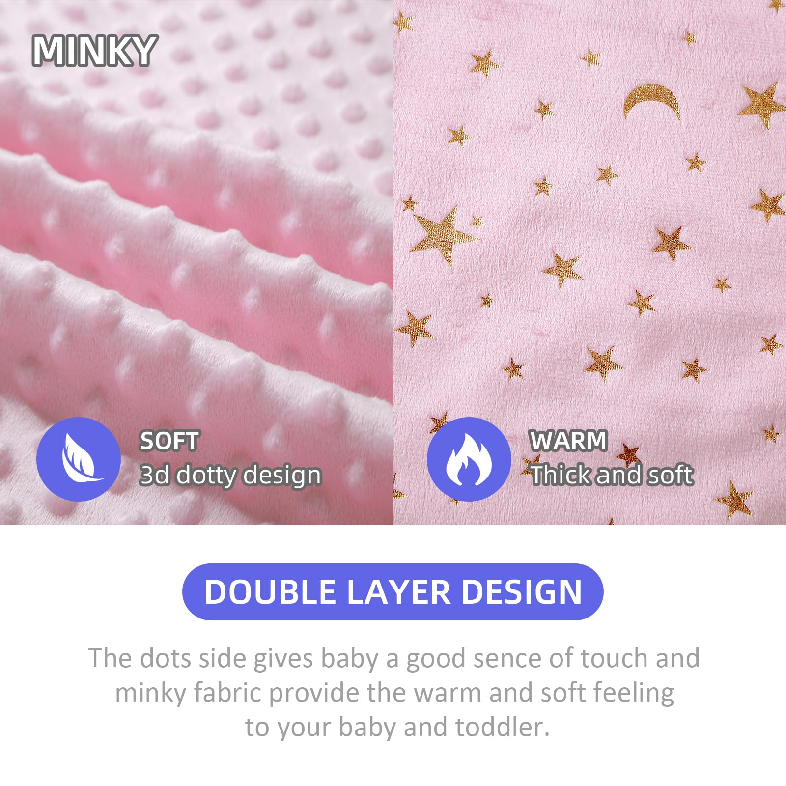 iEvolve Baby Blanket Ultra Soft Double Layer with Dotted Backing Receiving Blankets Toddler Baby Nursery Bed Blankets Shower Gifts(Pinkstar,80 * 120cm) - Image 4