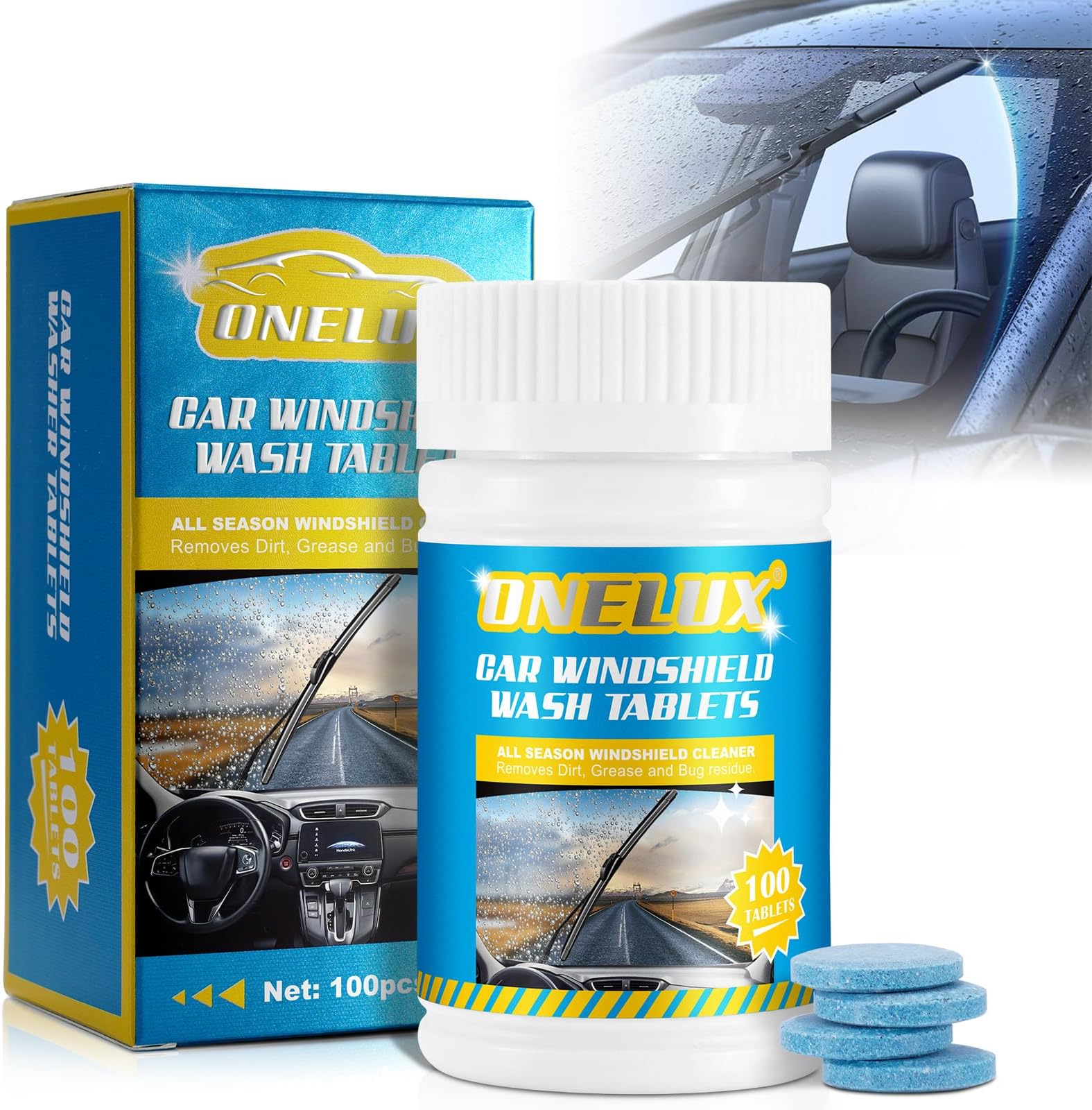 Car Screenwash Tablets 100PCS Car Windshield Washer Tablets Effervescent Wiper Fluid Solid Concentrated Screenwash Washer Fluid Car Window Cleaning