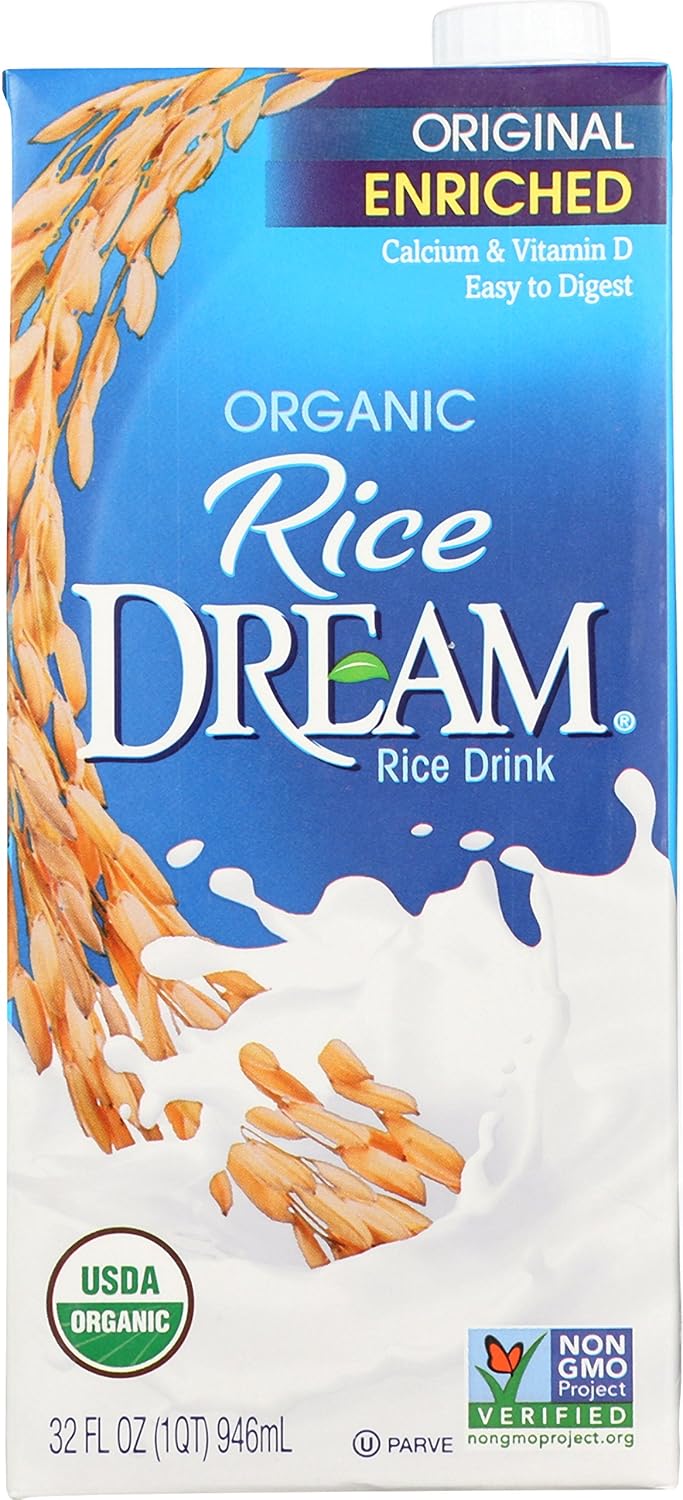 DreamBlends Enriched Original Organic Rice Drink - Dairy-Free Vegan Rice Milk, Calcium & Vitamin D Fortified, 32 oz Shelf-Stable