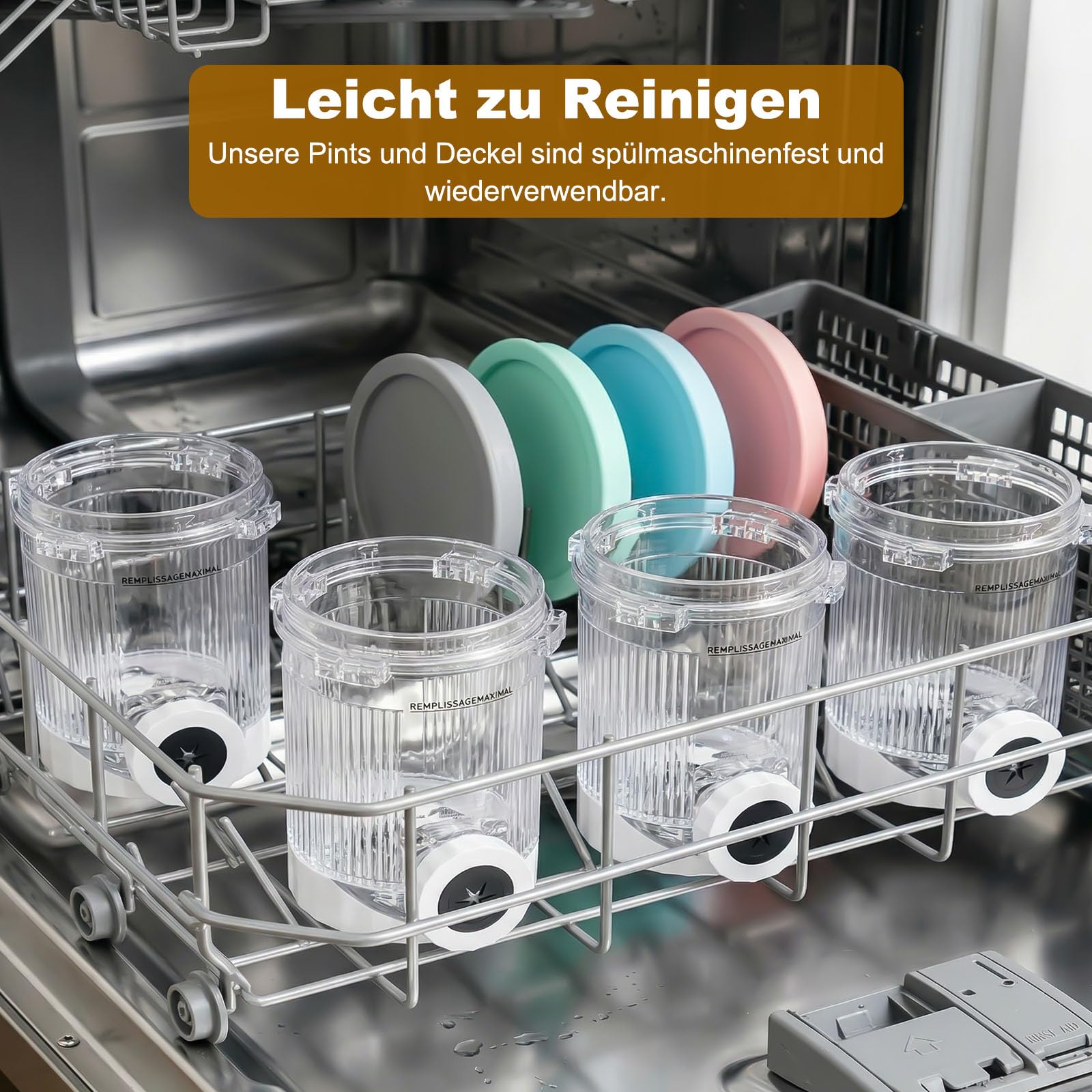 4 Stück Behälter für Ninja CREAMi Swirl, 480ML Eisbehälter für Ninja Eismaschine NC700 & NC701EU Serie, Mit Staubschutzhaube & Rutschfester Griff, BPA-frei & Spülmaschinenfest
