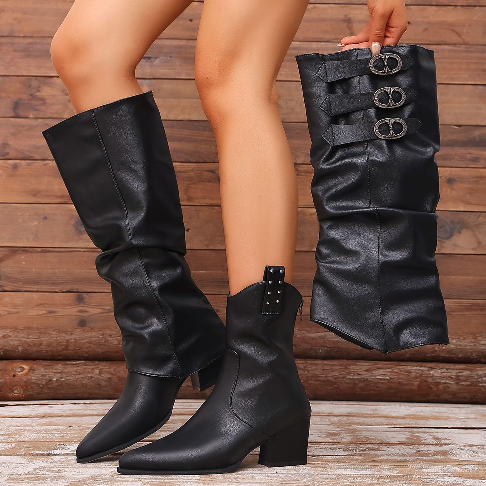Botas de Invierno Mujer Botas Altas Moda con diseño Manga Desmontable con Hebilla Que llega hasta la Rodilla.