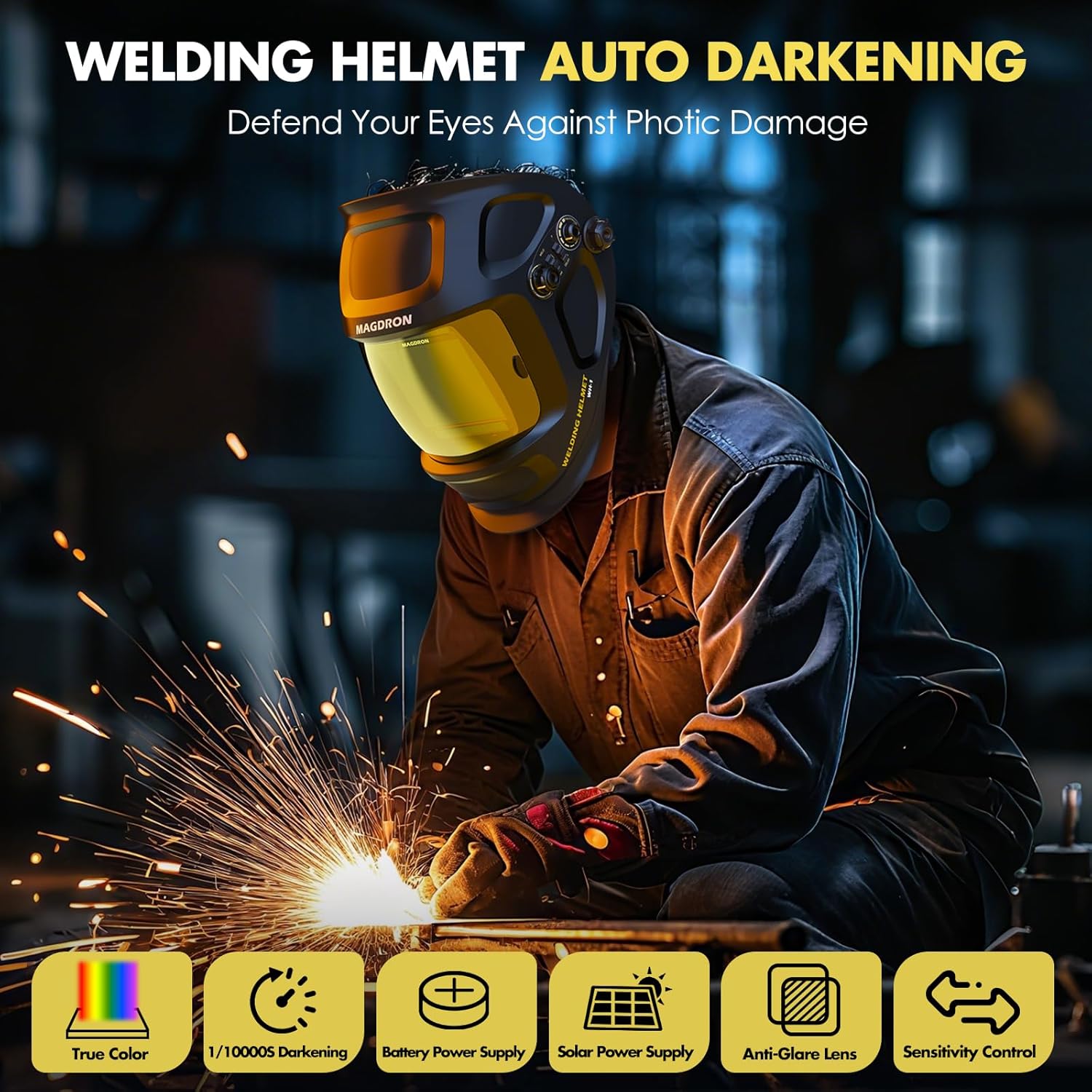 Auto Darkening Welding Helmet Large View 3.94" x 3.66", True Color Welding Hood Optical Clarity, 4 Arc Sensor Solar/Battery Powered, Wide Shade 3.5/5-9/9-13 Welder Mask for TIG MIG ARC Cut Grind - Image 2