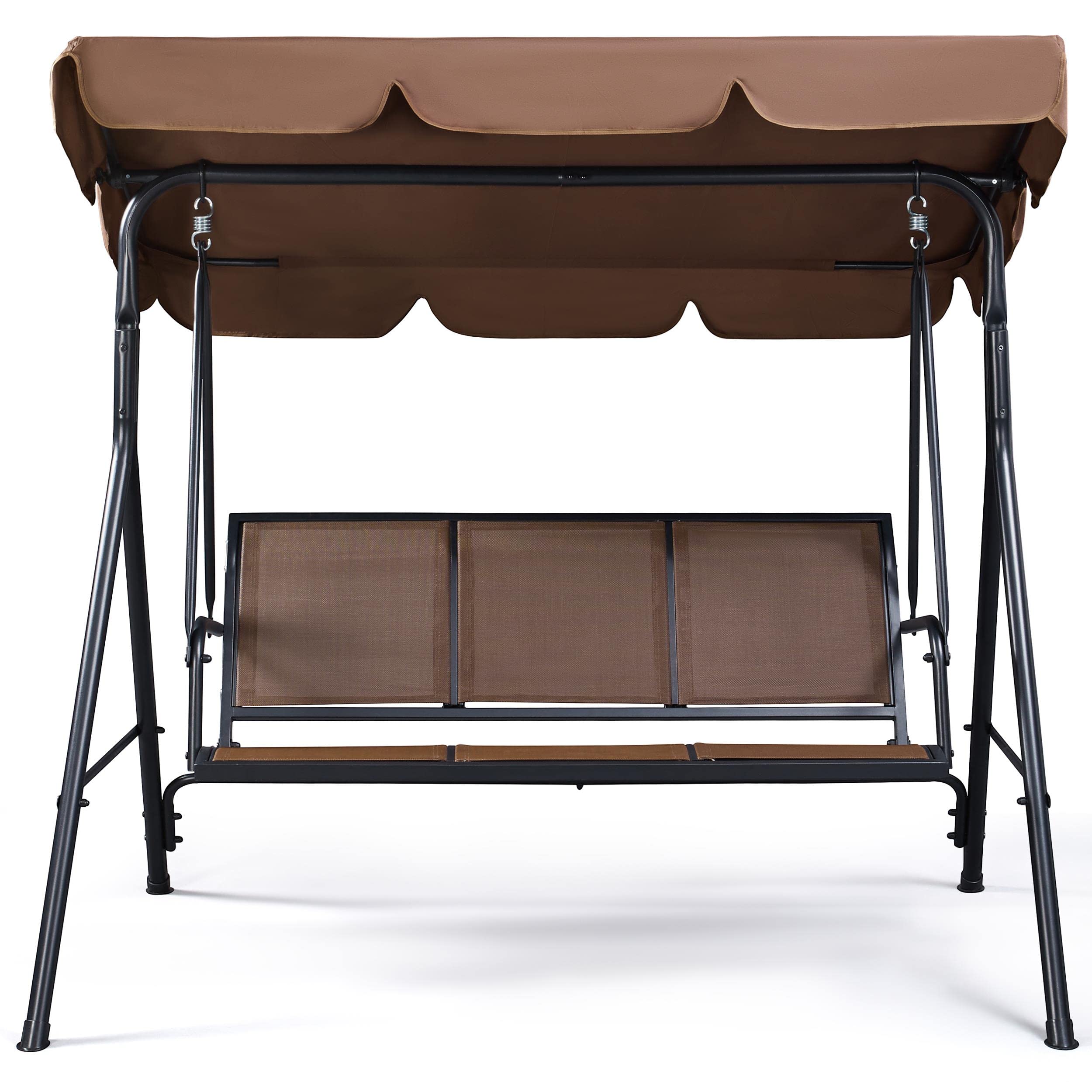 costoffs 3-Seater Outdoor Swing Chair with Canopy & Steel Frame, Dark Brown