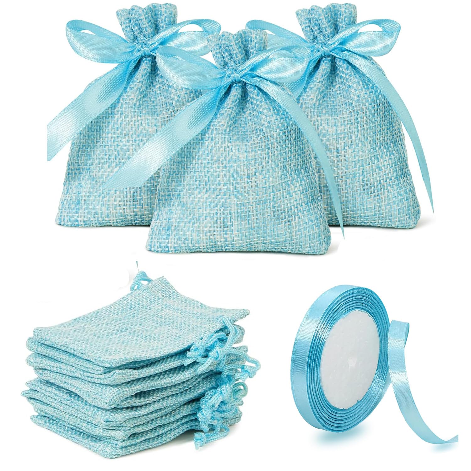 Set 30 Sacchetti In Iuta Per Bomboniere – 10x12 Cm Con Tirante – Blu – Portaconfetti E Segnaposto