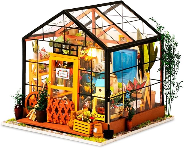 ROBOTIME DIY Doll House kit Cathys Flower House, Miniature Greenhouse Craft Kit for Adults, Mini Diorama Room with Furniture, Educational Toys for Women Girls