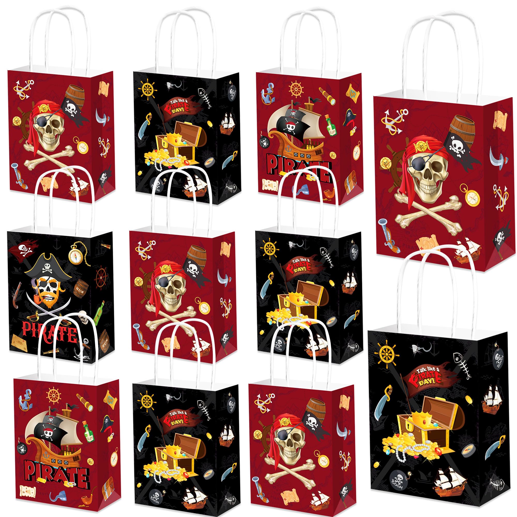 BACH AND BOOZY 12 PCS Pirate Treasure Chest Party Favor Bags,Toy Candy Goodie Bags for Halloween Game Pirate Theme Party Supplies
