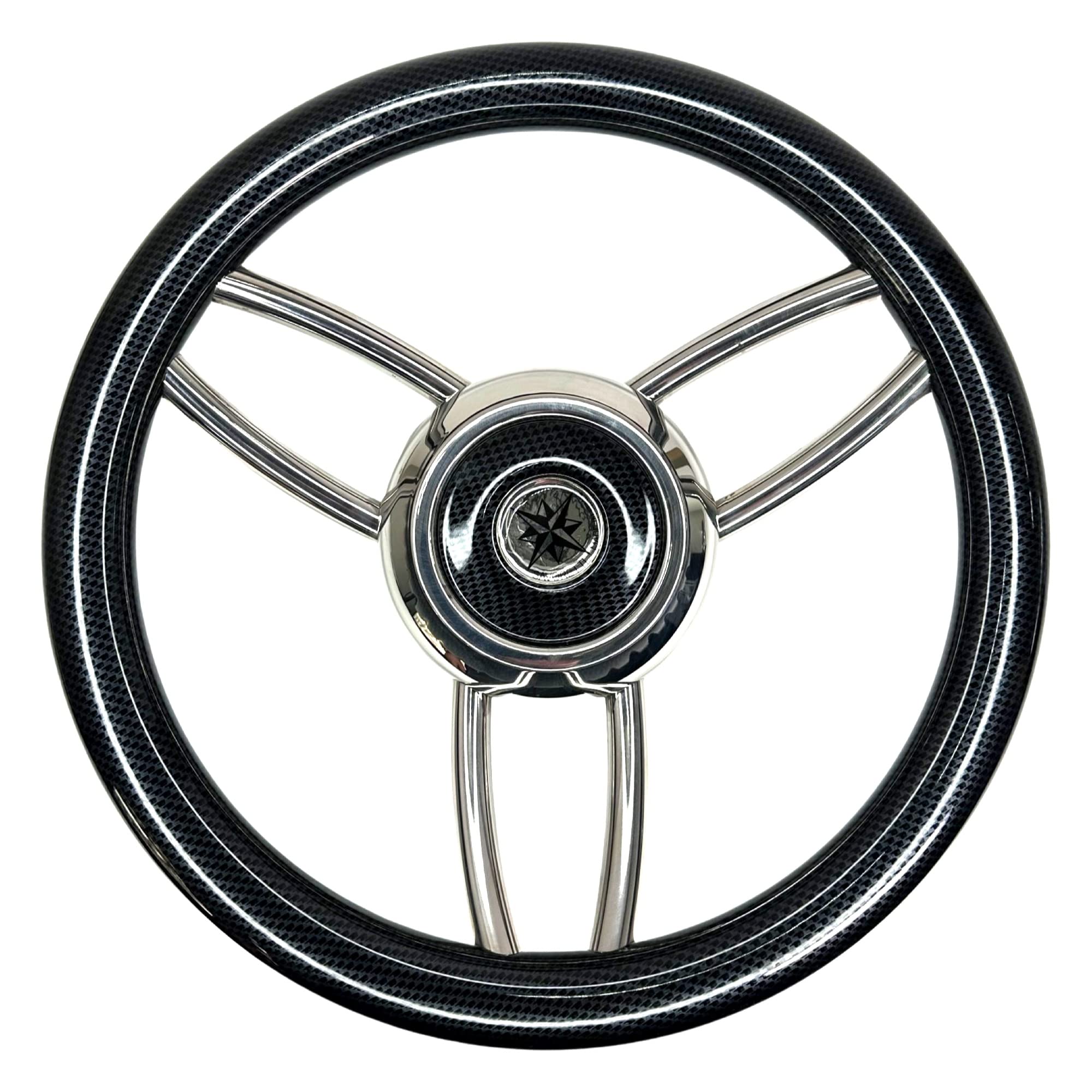 F26 Motorboot Sport Steuerrad T26CF, Edelstahl, 35 cm | Ergonomischer Griff im Carbon Look, für Tender, Schaluppe, Sloep, Tuckerboot und Yacht