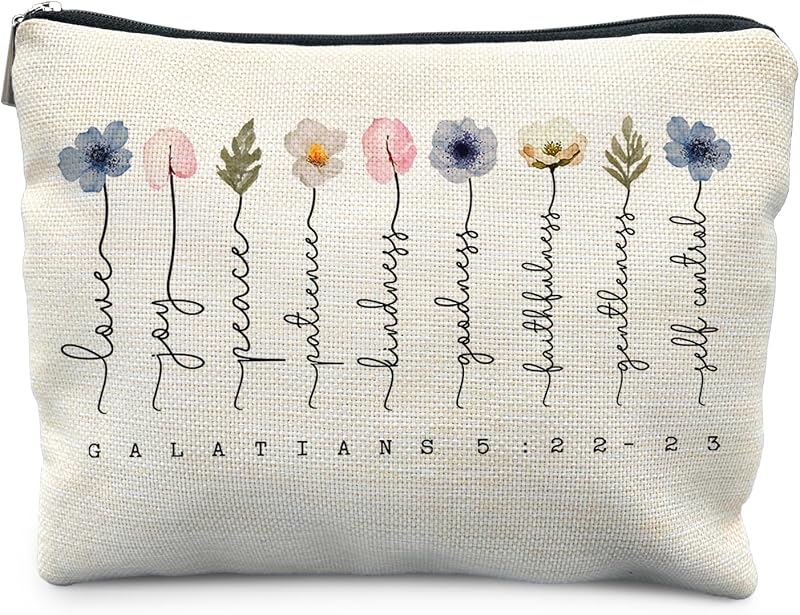 Necessaire de maquiagem Likjad floral com zíper e estampa Galatians 5:22-23, 20,07 x 19,05 cm