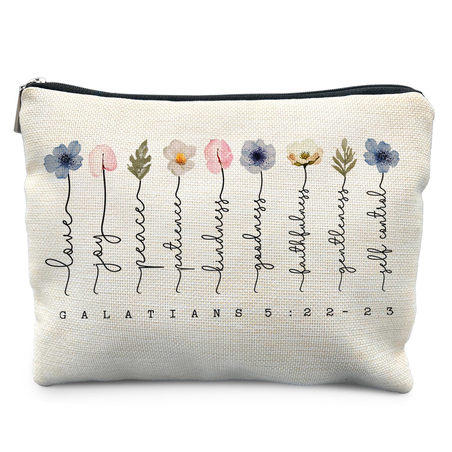 Likjad Christian Gifts Makeup Bag, Floral Christian Cosmetic Bags for Women, Galatians 5:22-23 Bible Verse Makeup Pouch, Faith Based Gifts Zipper Pouch