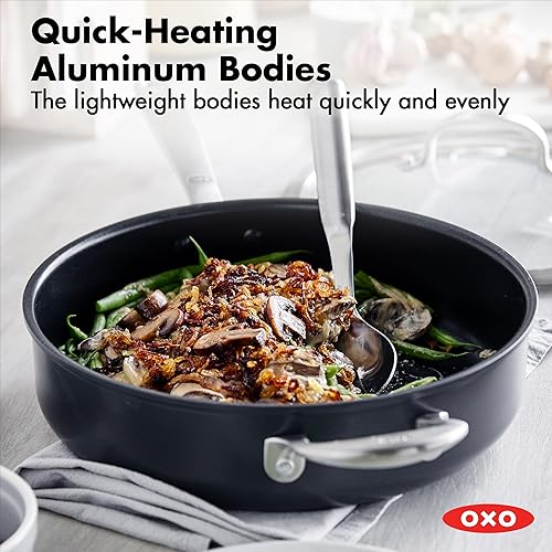 Miniatura 4 de OXO Softworks - Juego de ollas y sartenes de 13 piezas, revestimiento antiadherente de diseño alemán de 3 capas, sartenes, cacerolas, sartén, olla,