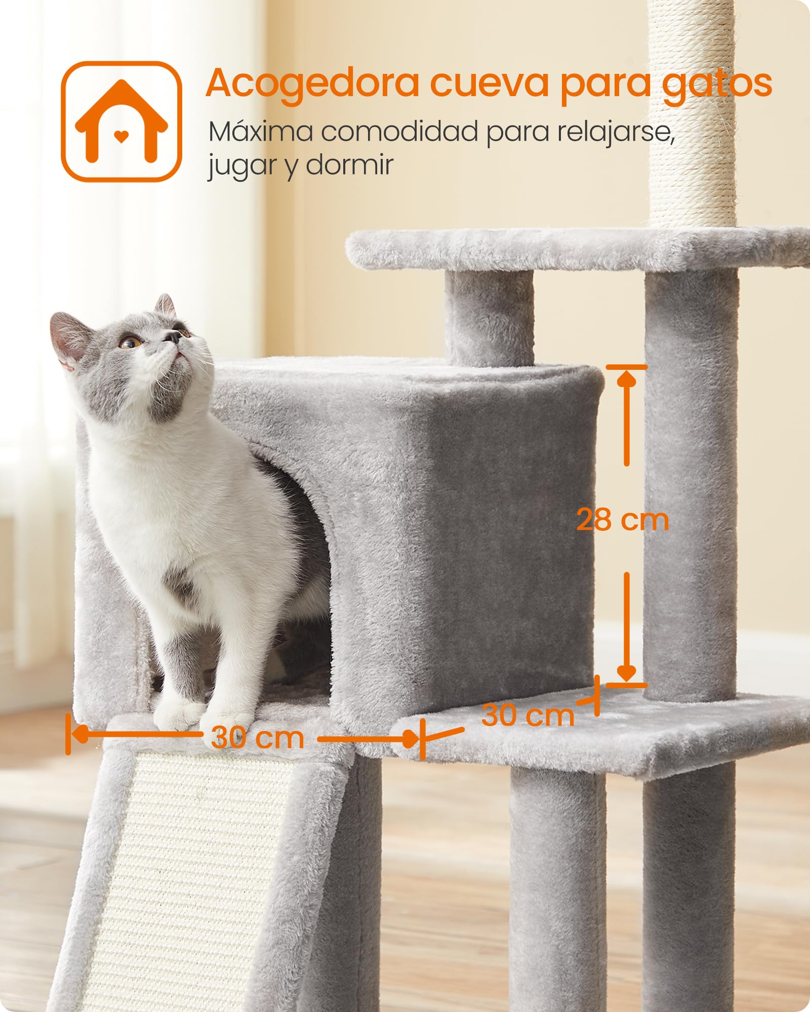 Feandrea Árbol de Gatos, Torre de Juegos, Gatito, Gris Claro PCT143W01