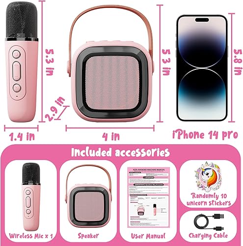 Miniatura 4 de Just4Fun Mini máquina de karaoke para niños, micrófono para niños con micrófonos inalámbricos BT, micrófono de karaoke juguetes para 4, 5, 6, 7, 8,