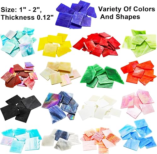 Miniatura 2 de Nicunom Mosaicos de vidrio de 3.3 libras de vidrieras, piezas de vidrio, azulejos de mosaico para manualidades, varios colores y formas