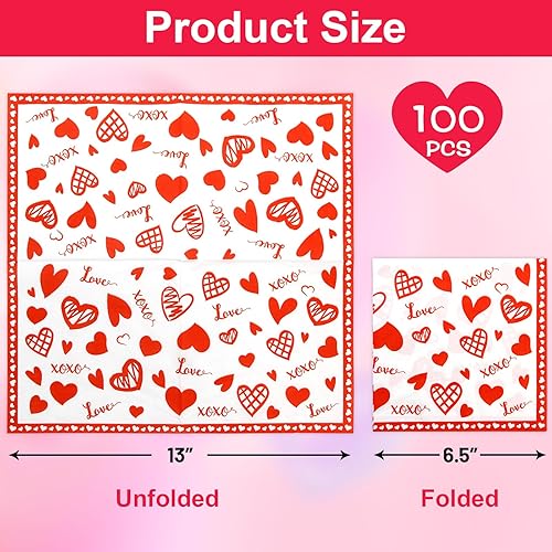 Miniatura 2 de Servilletas de papel desechables para el día de la madre, boda, aniversario, 100 unidades, diseño de corazón rojo, suministros de fiesta