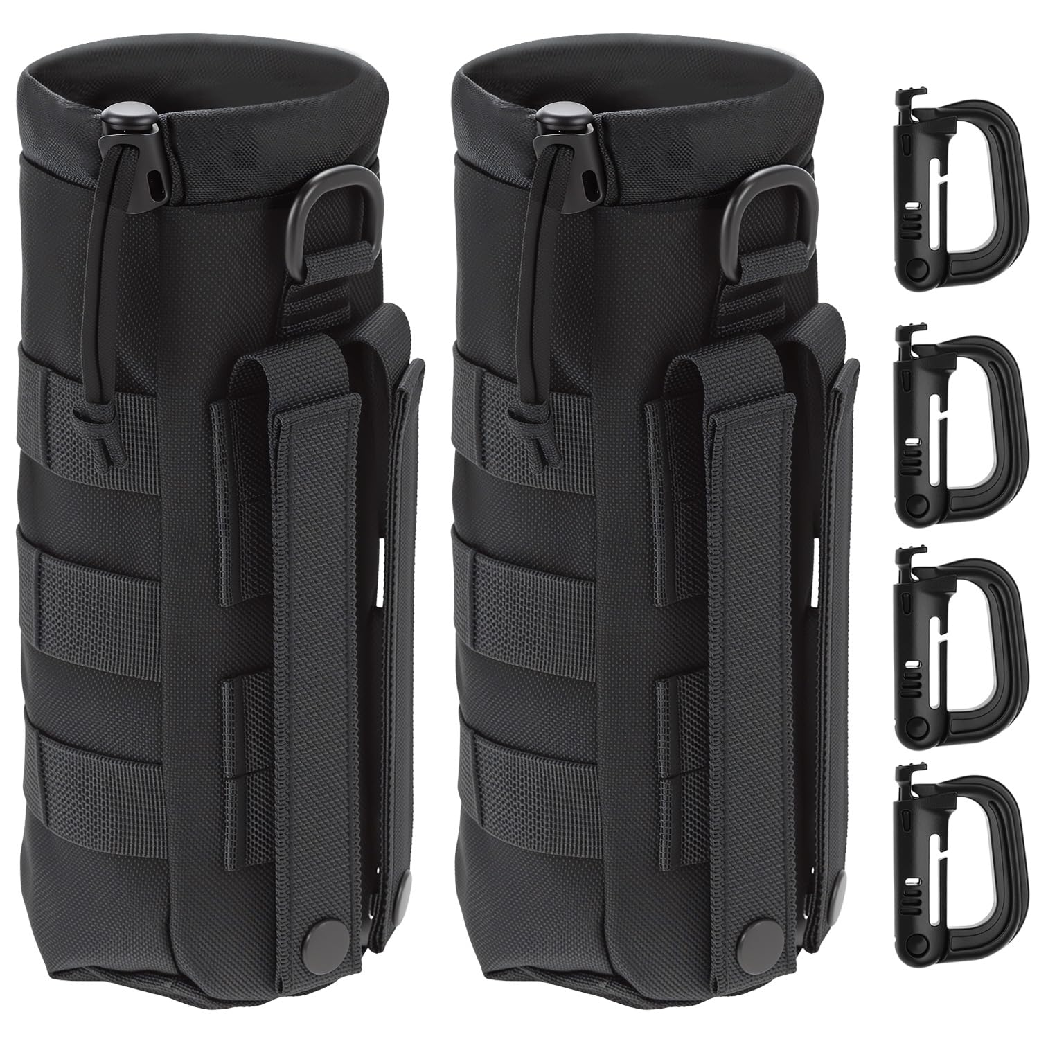 QWORK® 2 Pezzi Borsa Porta Borraccia Tattica con 4 Ganci, 24 * 10 CM, Resistente all'Acqua, per Escursionismo, Ciclismo e Sport All'aperto