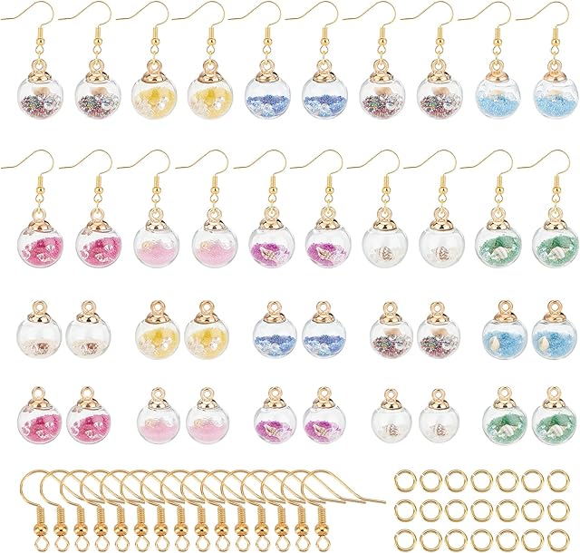 SUNNYCLUE 1 Box 20pcs 16mm Glass Ball Charms Crystal Glass Globe Earrings with Shining Stars Earring Making Starter Kit for Earring Necklace Making Craft Supplies Adults Women,Mixed Color