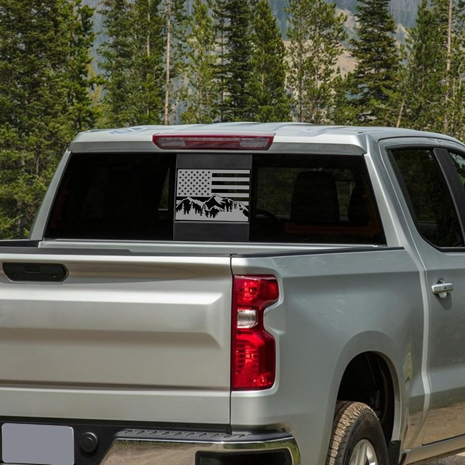 Rear Back Middle Window Decal Fits Chevy Colorado 2015-2025 Mountain Scene American Flag Vinyl Stickers (Matte Black)