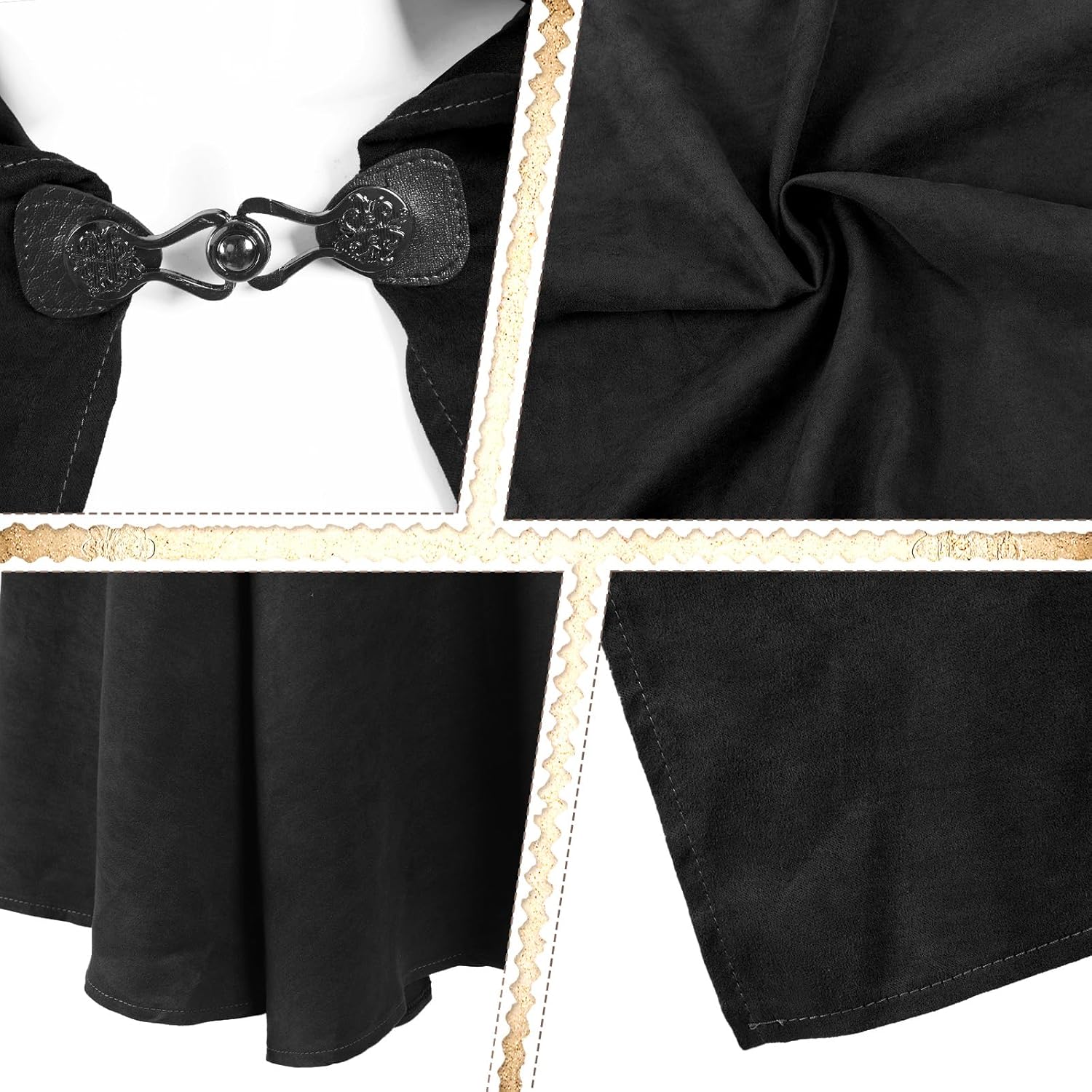 Medieval Velvet Cloak with Hood, Renaissance Hooded Cape Knight Wizard Costume Robe Men Women for Halloween Cosplay - Image 3