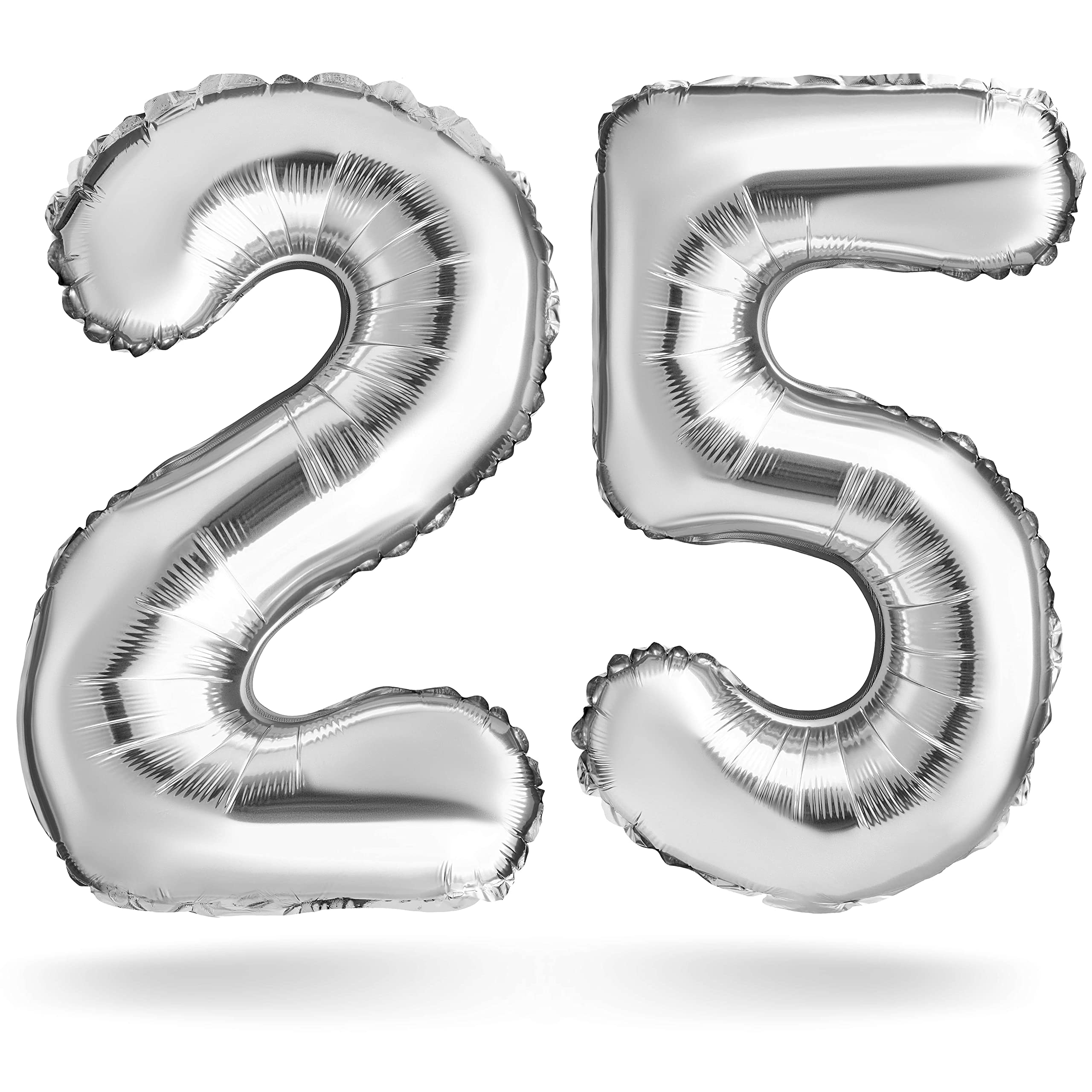 Number balloon, silver, 40 cm, decoration, children's birthday decoration, anniversary, gift foil balloon for air or helium as birthday, wedding graduation party decoration surprise (number set 25)