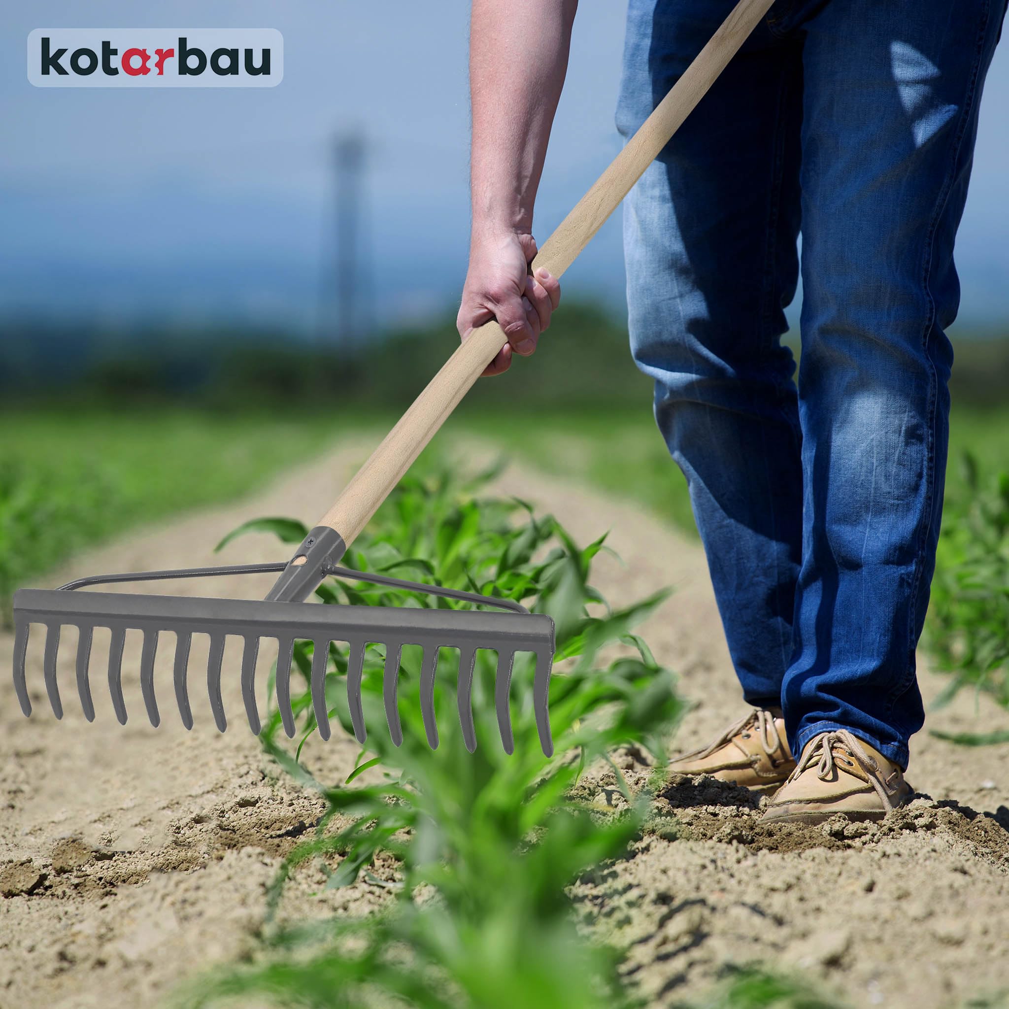 KOTARBAU® Rastrello Giardino - Rastrello per Foglie - Metallo - 46 cm - con 18 Denti - Grigio - Rastrelli - Attrezzo Robusto per Cura del Prato - senza Manico