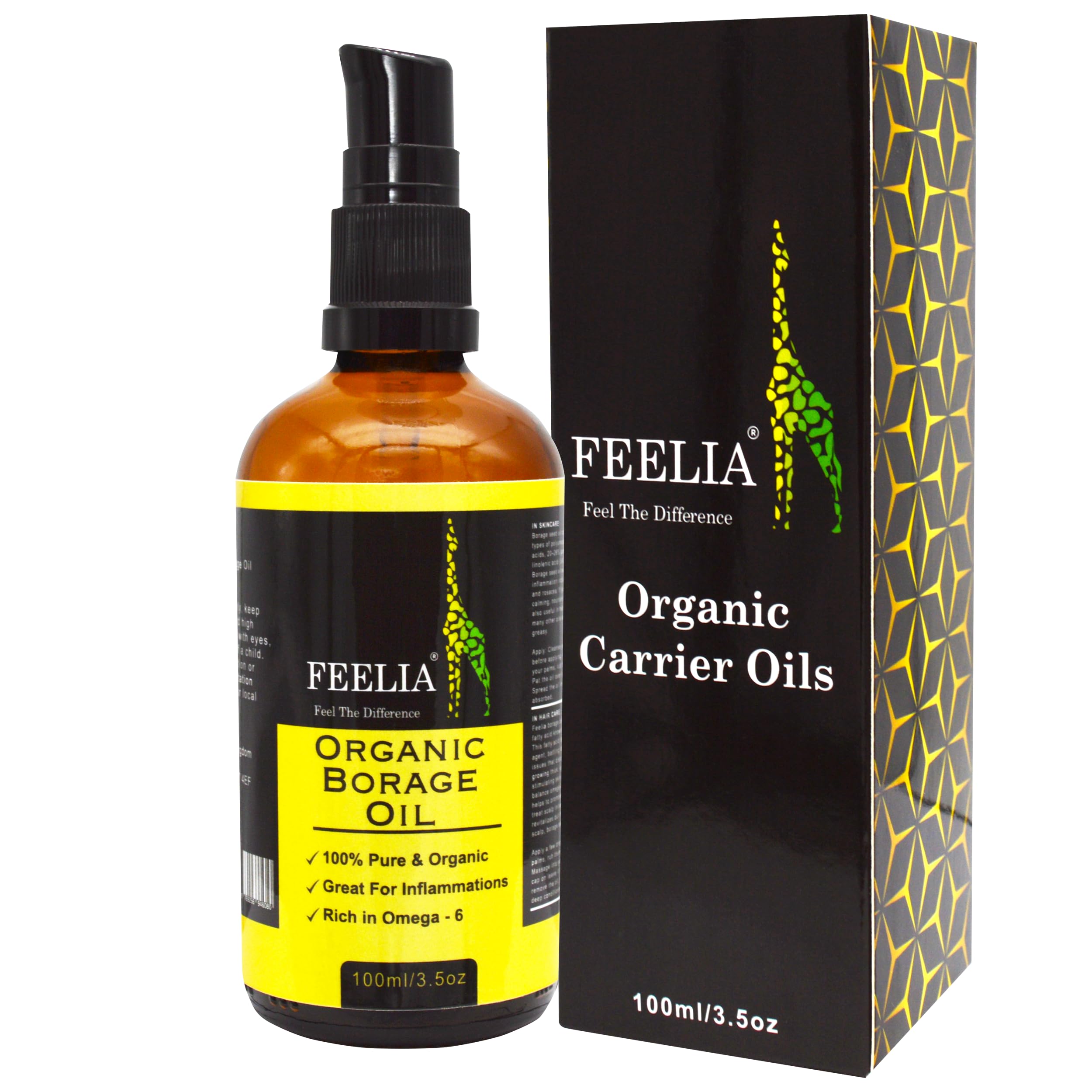 Feelia - Olio di borragine organico - spremuto a freddo, ricco di Omega 6, ottimo per le infiammazioni, 100% puro e biologico