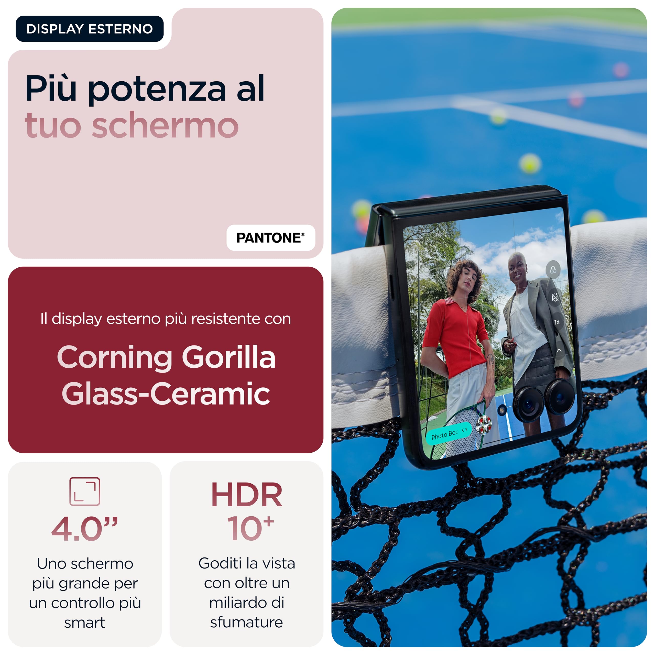 Motorola Razr 60 Ultra con Moto AI (16/512GB, 50+50MP, selfie 50MP, display esterno 4.0" interno 7" pOLED 165Hz, Qualcomm Snapdragon 8 Elite, 4700mAh, 5G, Dual SIM, Android 15) PANTONE Rio Red