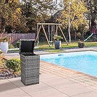 Vista 6 de Henf Cesta de basura de mimbre de ratán para exteriores de 24 galones con tapa, papelera de esquina con marco de metal resistente para piscina