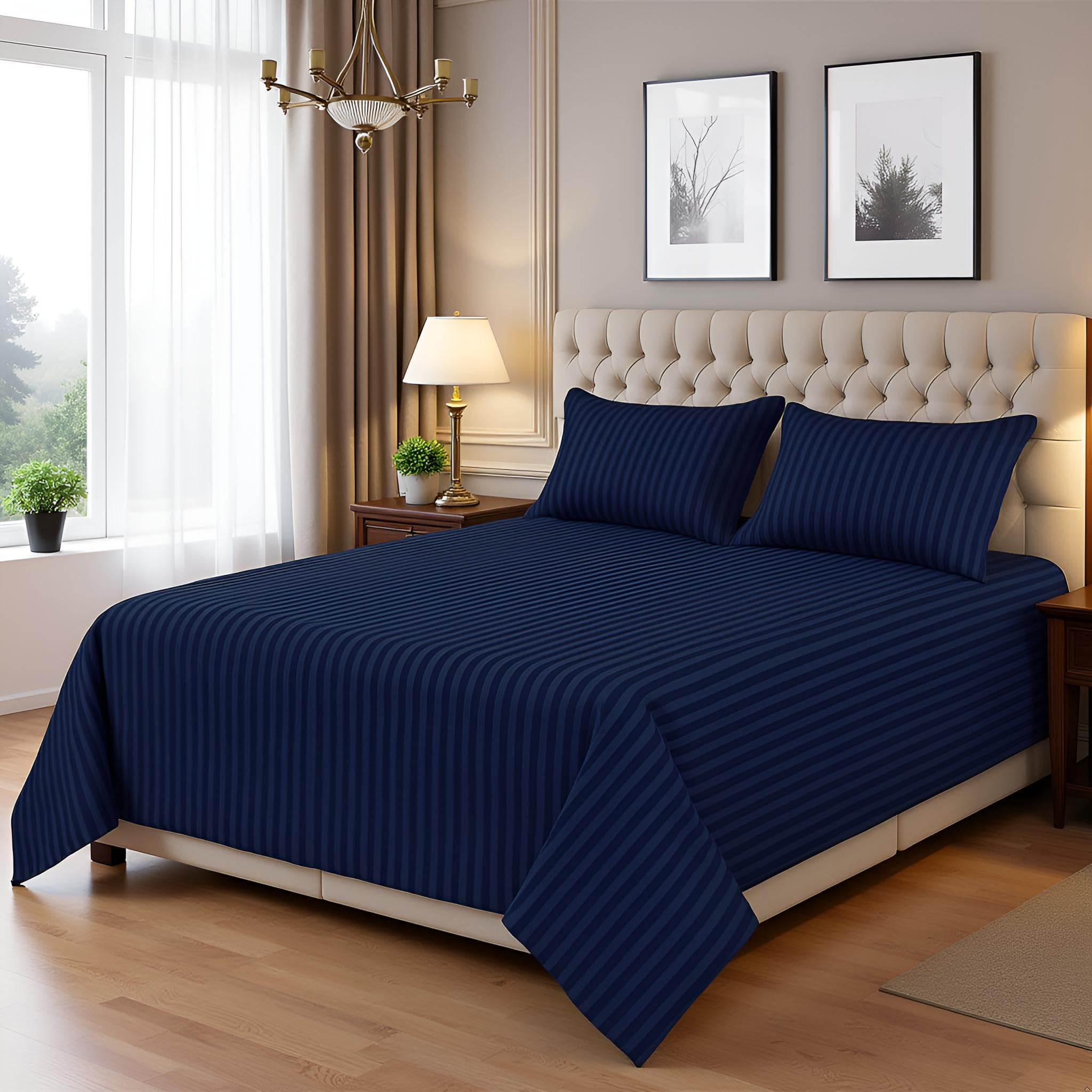 KISHORI FABS Blue Glace Cotton 200 TC Bedsheet for Double Bed, Bedsheet Queen Size Cotton, Double Bedsheet Cotton with 2 Pillow Covers Fade-Resistant(90x100 Inch)-picture-25